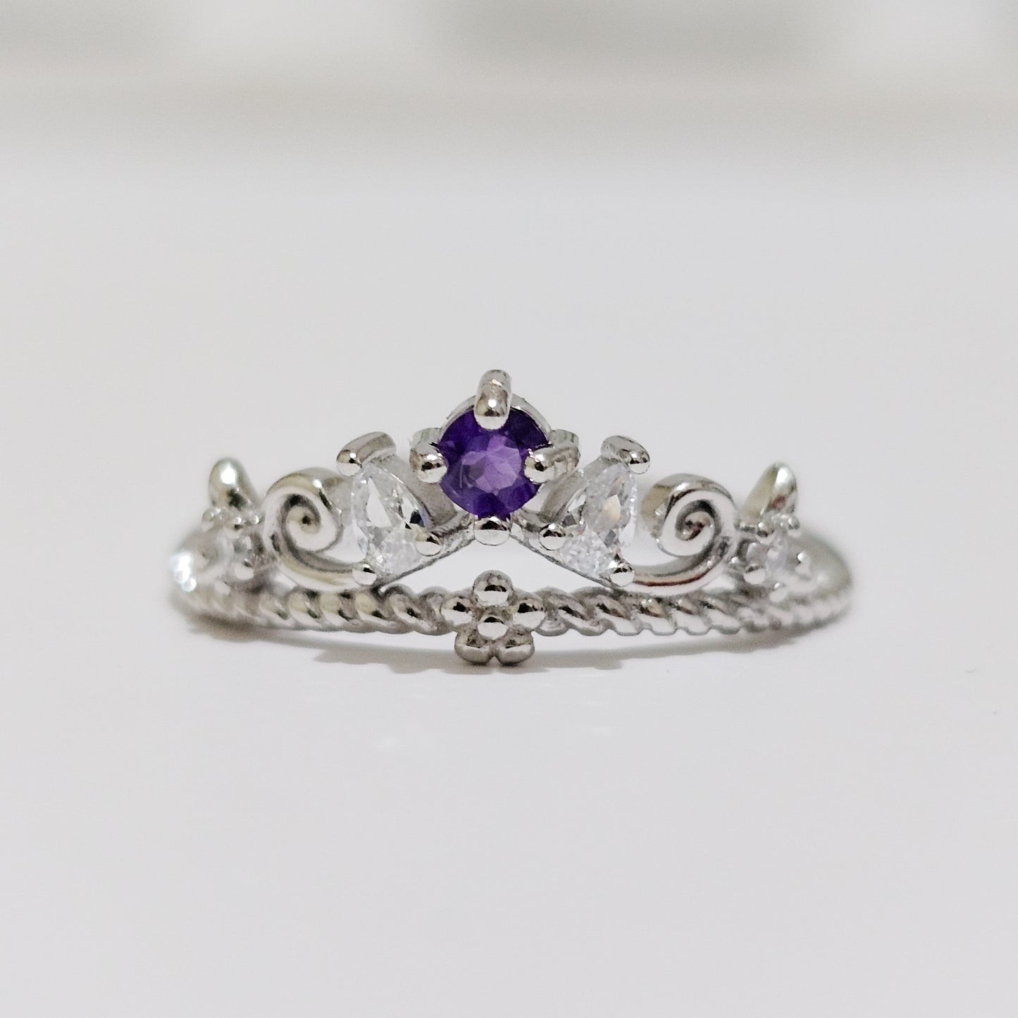 Amethyst & Zircon Crown 925 Silver Adjustable Ring