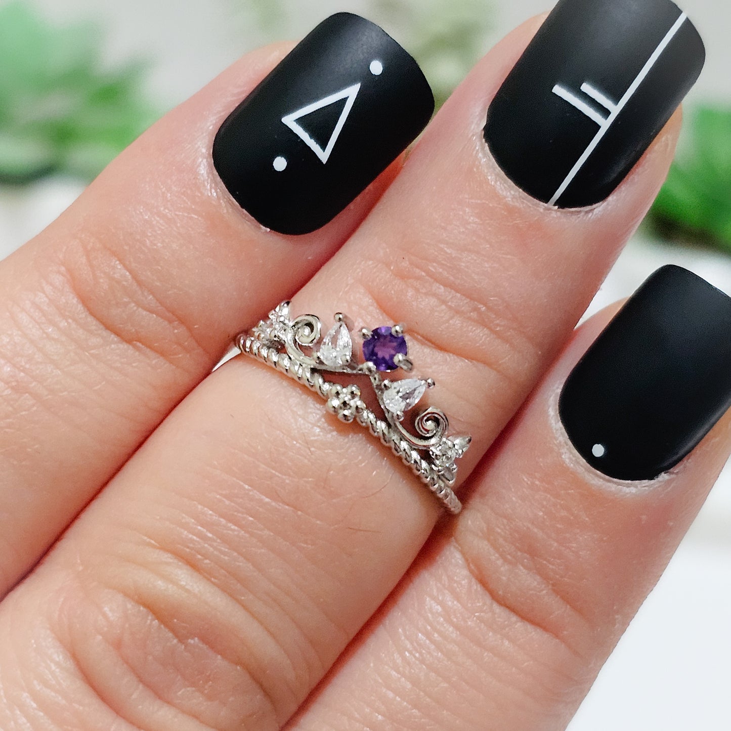 Amethyst & Zircon Crown 925 Silver Adjustable Ring