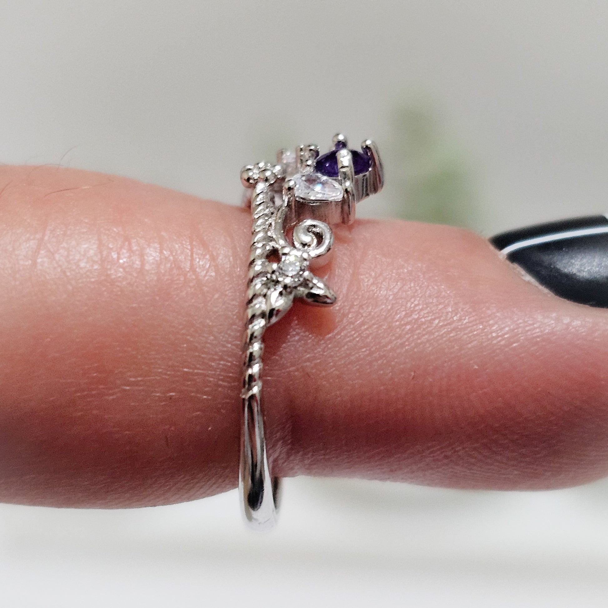 Amethyst & Zircon Crown 925 Silver Adjustable Ring