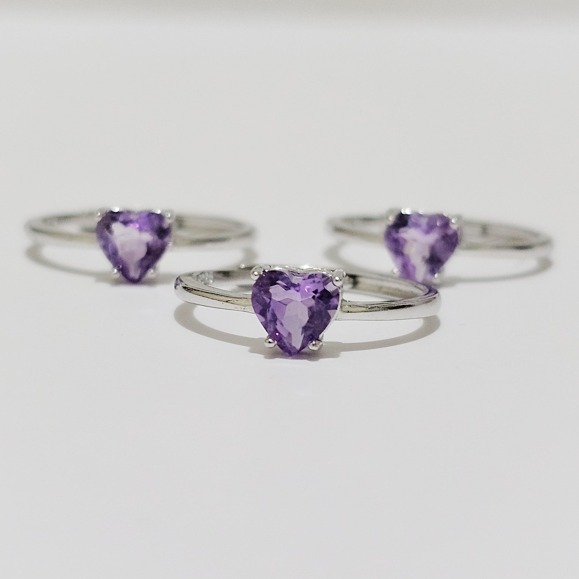 Amethyst Heart 925 Silver Adjustable Ring