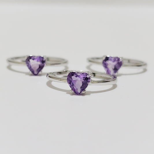 Amethyst Heart 925 Silver Adjustable Ring