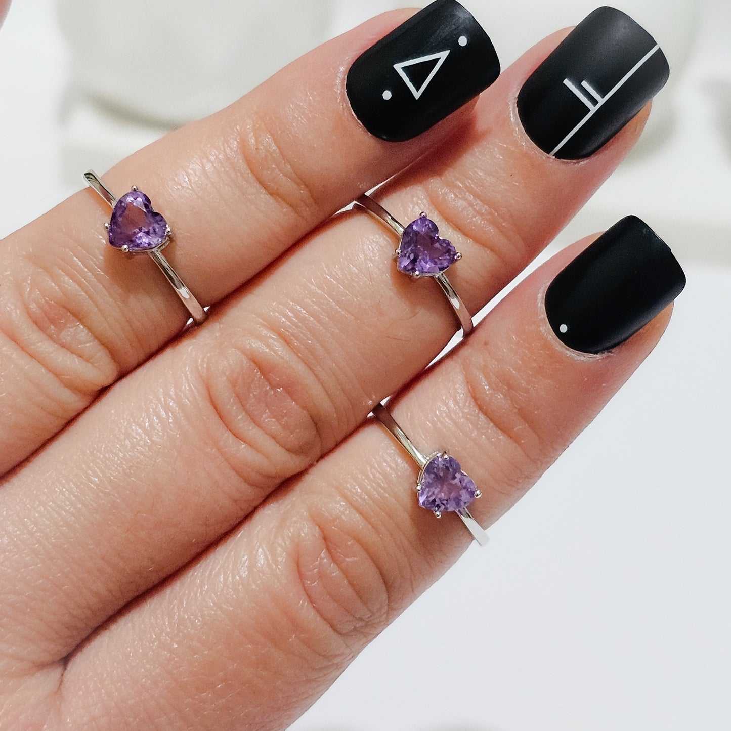 Amethyst Heart 925 Silver Adjustable Ring