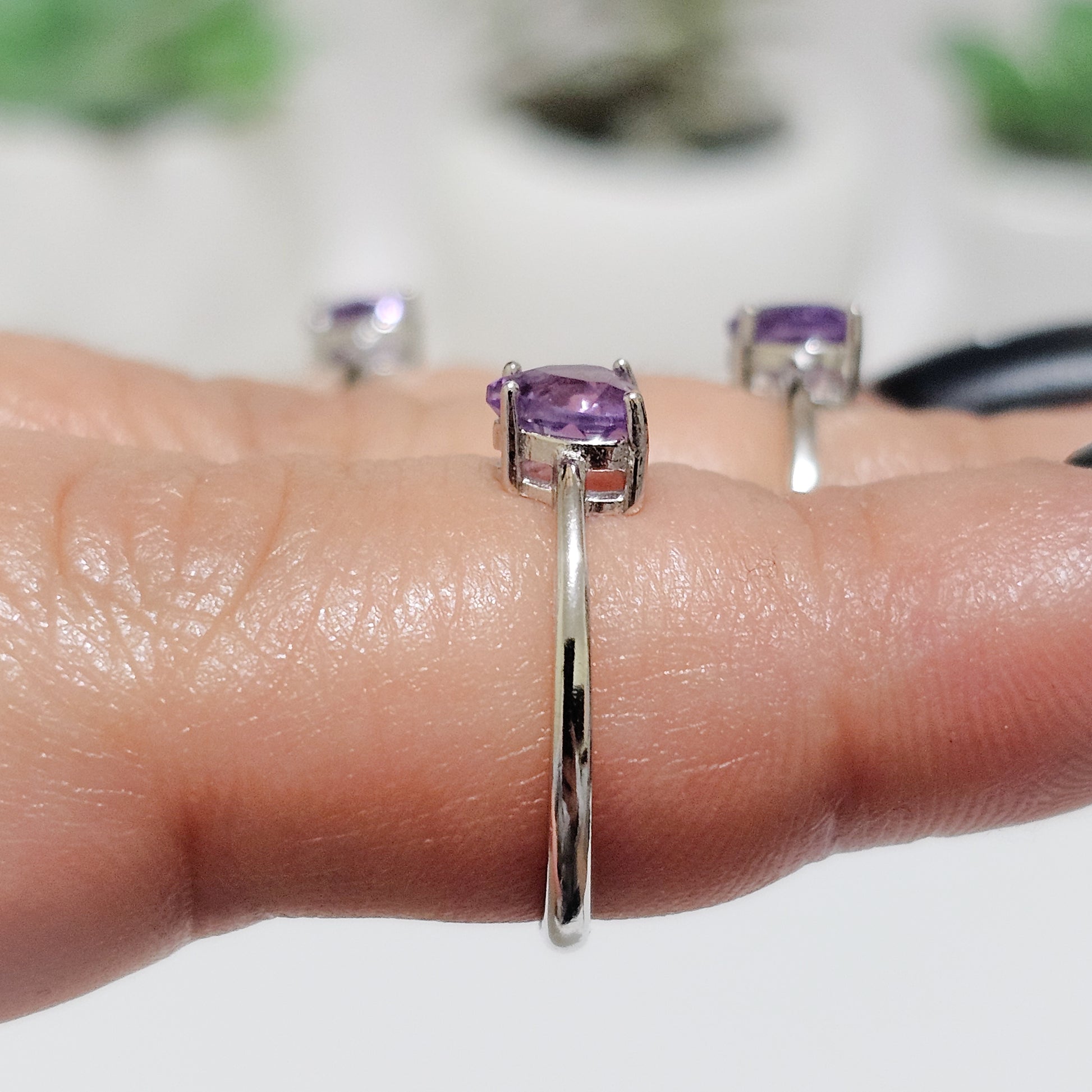 Amethyst Heart 925 Silver Adjustable Ring