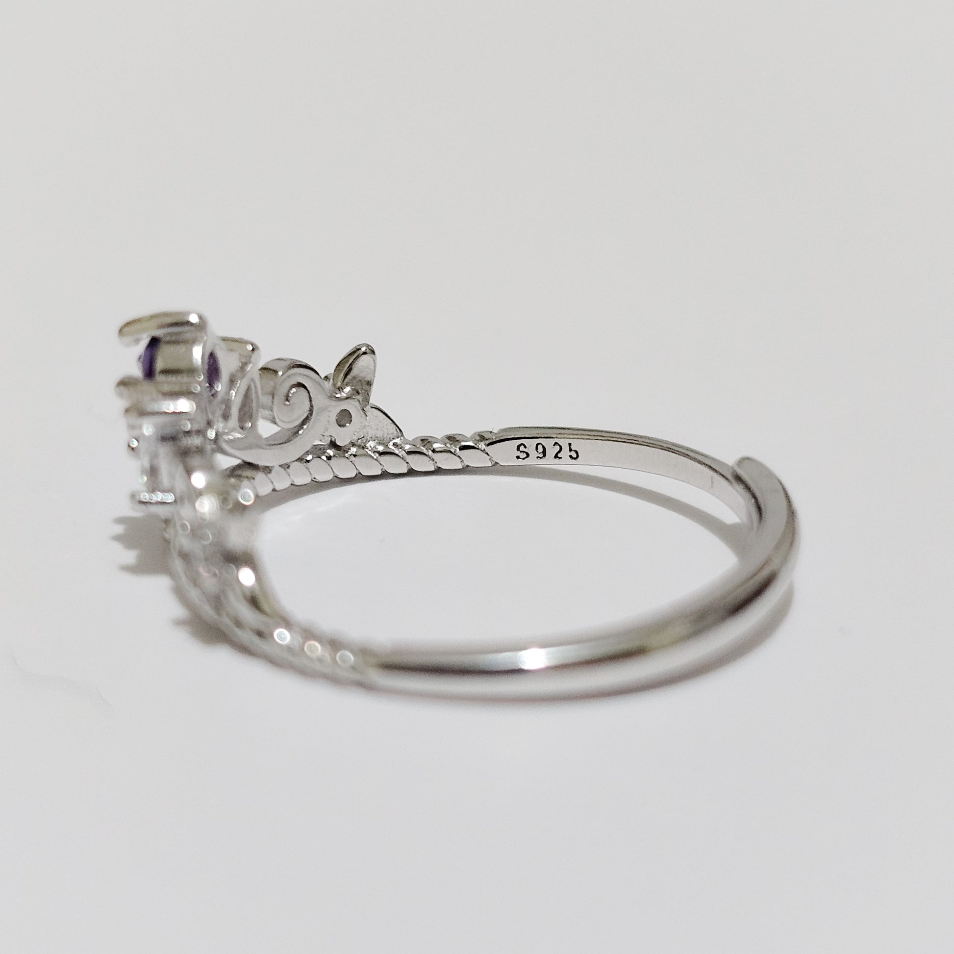 Amethyst & Zircon Crown 925 Silver Adjustable Ring