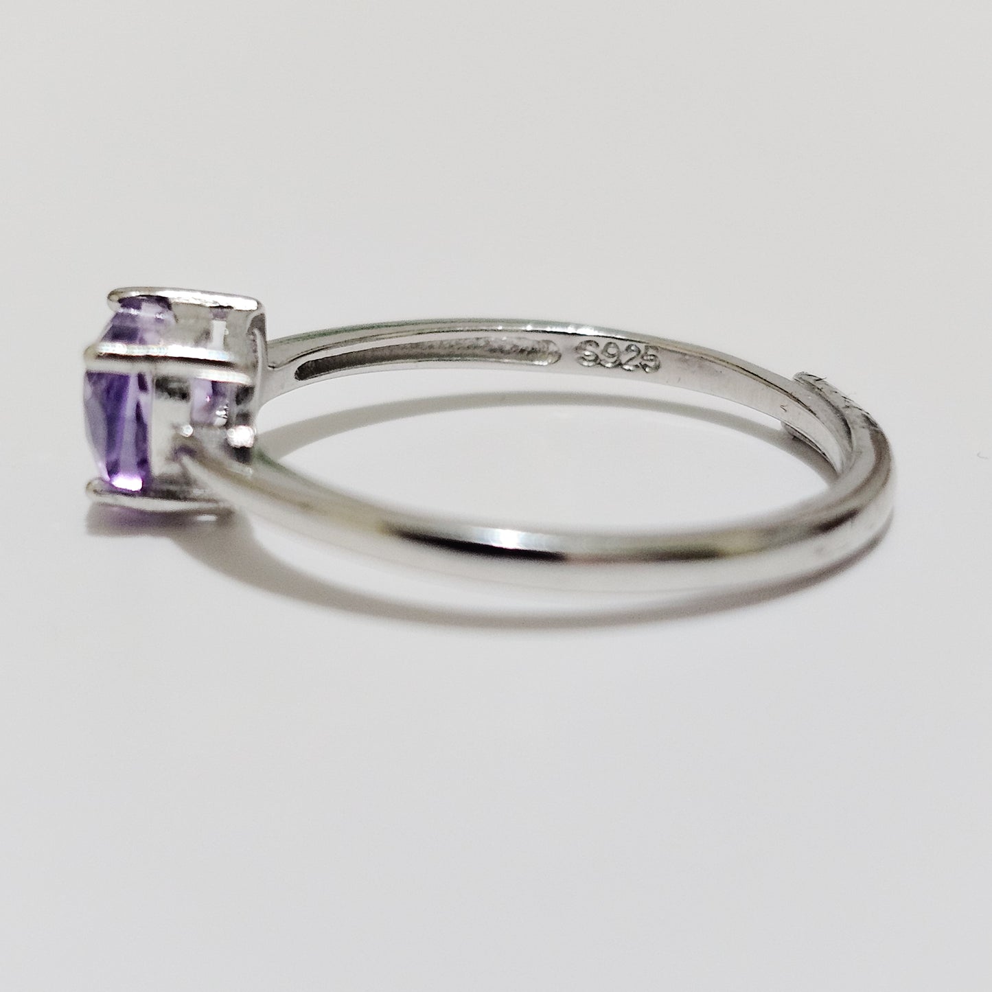 Amethyst Heart 925 Silver Adjustable Ring