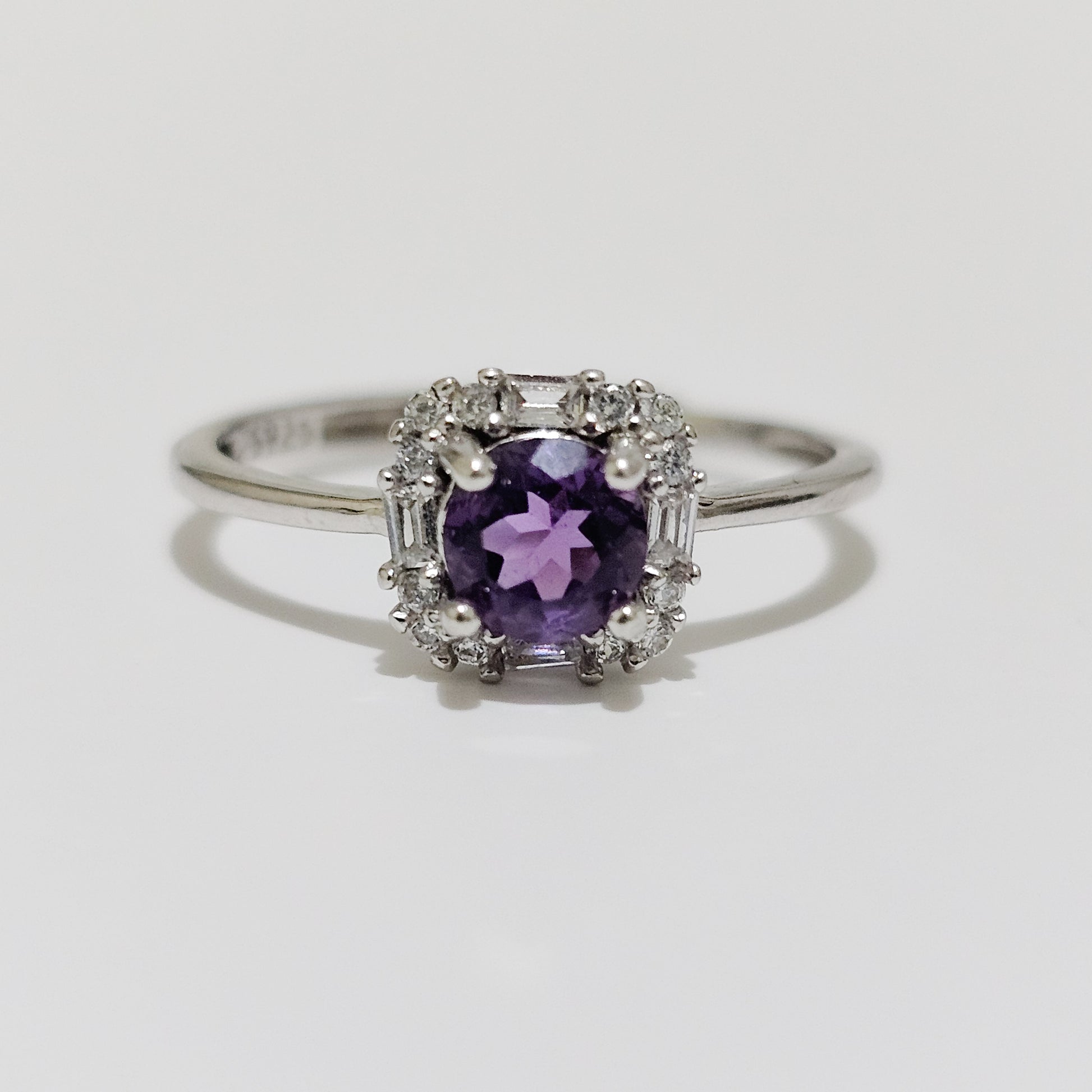 Amethyst & Zircon 925 Silver Adjustable Ring