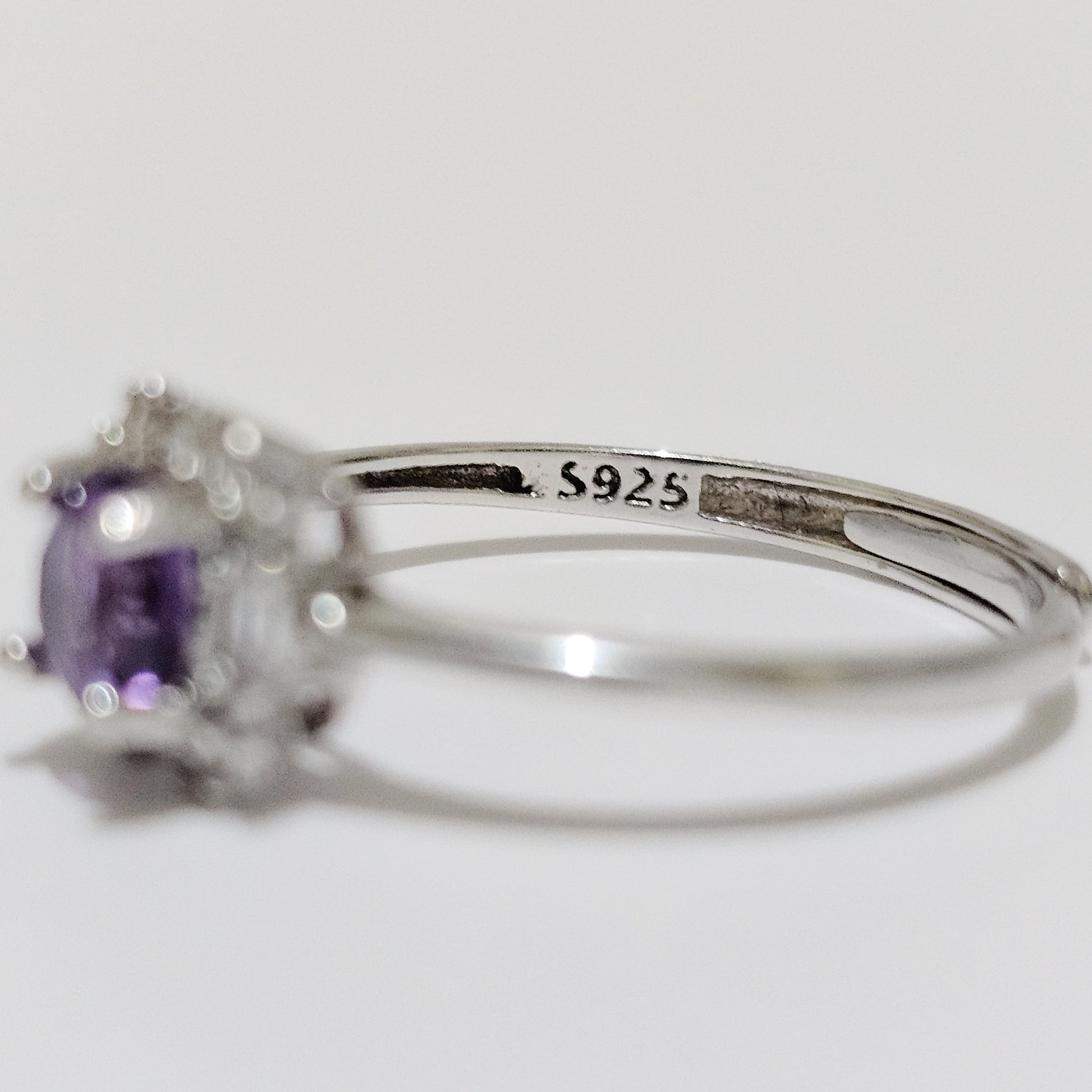 Amethyst & Zircon 925 Silver Adjustable Ring