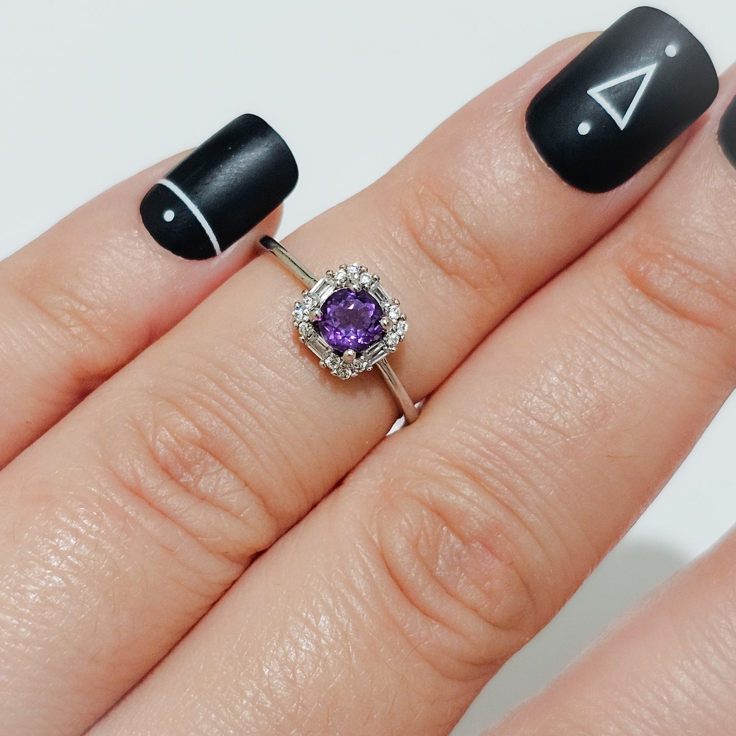 Amethyst & Zircon 925 Silver Adjustable Ring