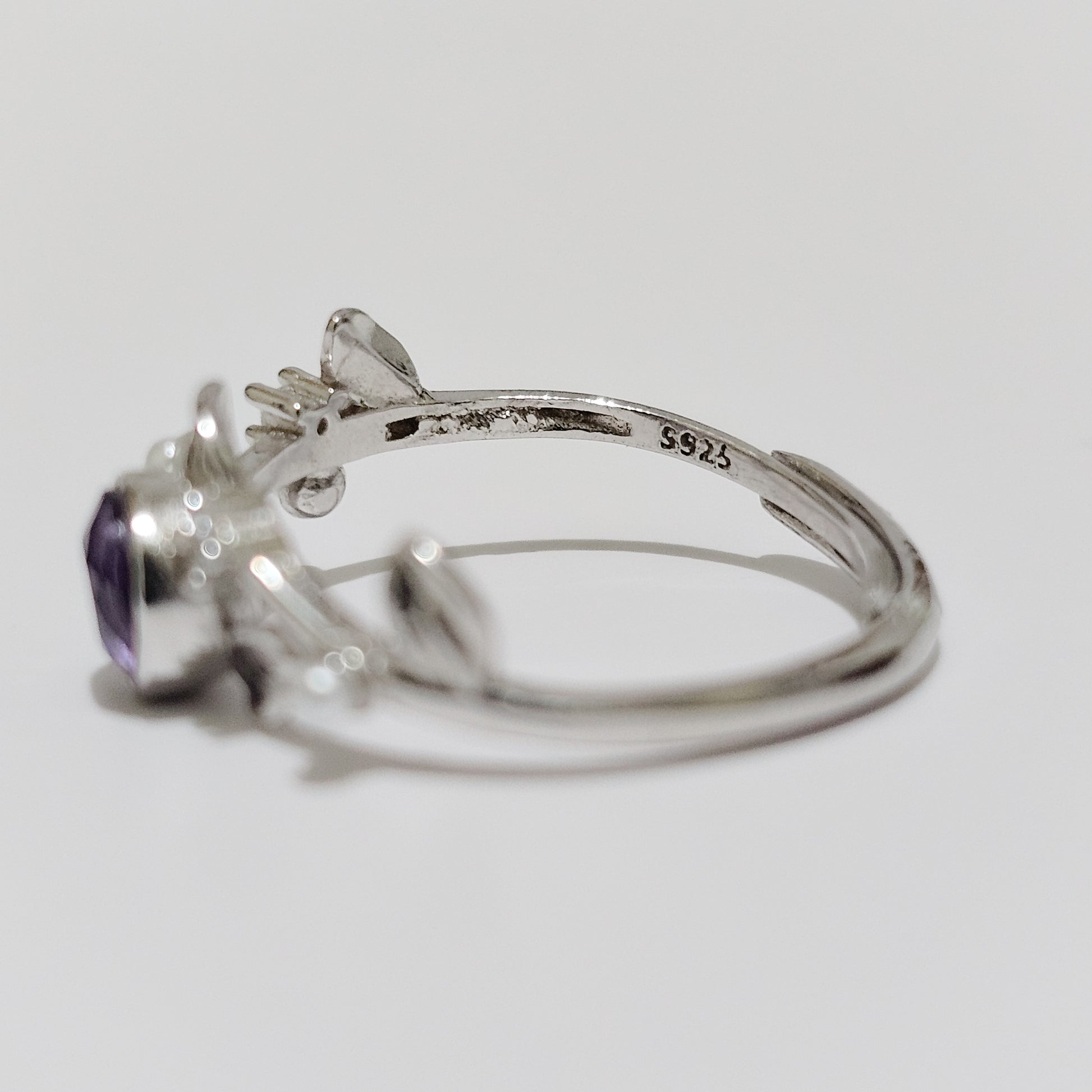 Amethyst, Pearl & Zircon 925 Silver Adjustable Ring