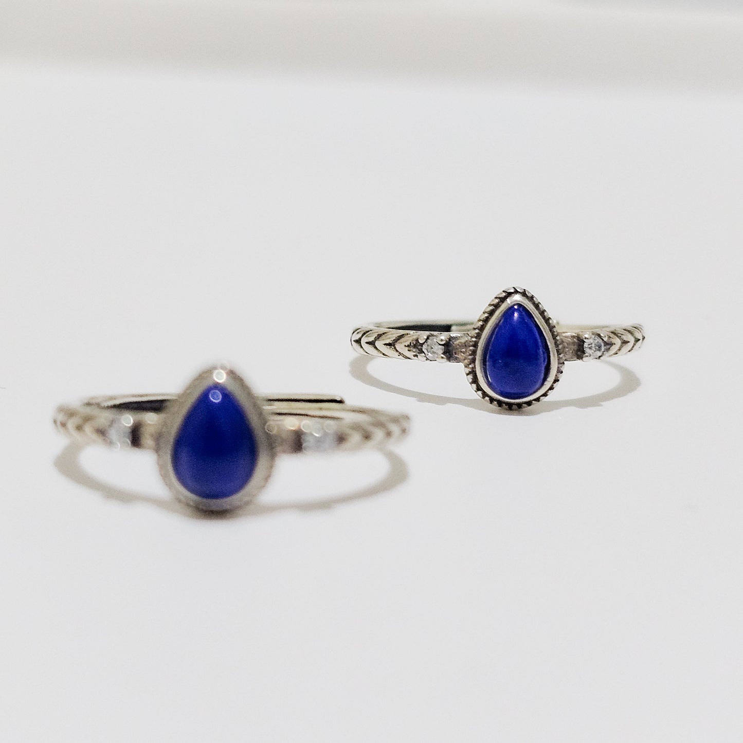 Lapis Lazuli & Zircon 925 Silver Adjustable Ring