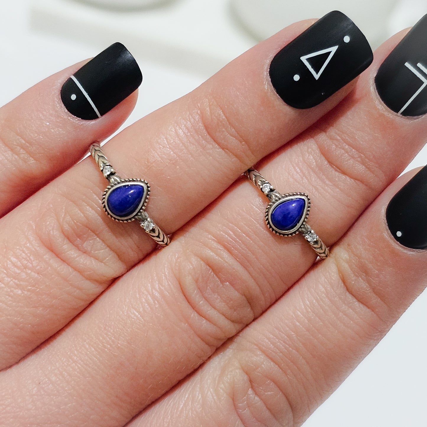 Lapis Lazuli & Zircon 925 Silver Adjustable Ring