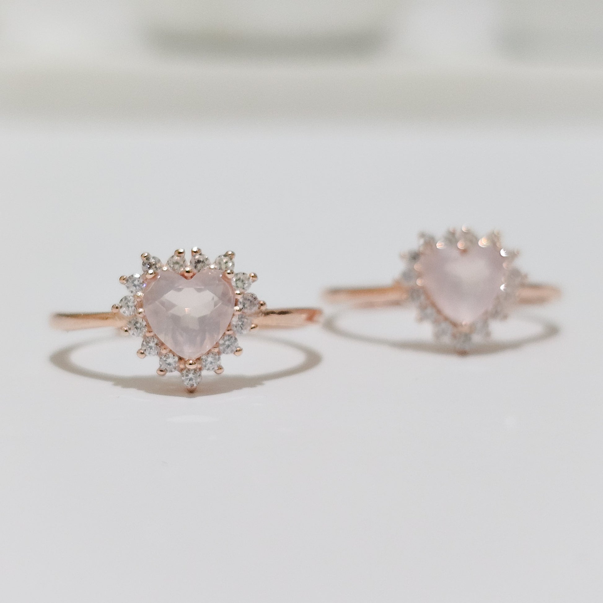 Morganite Halo Heart 925 Silver Adjustable Ring