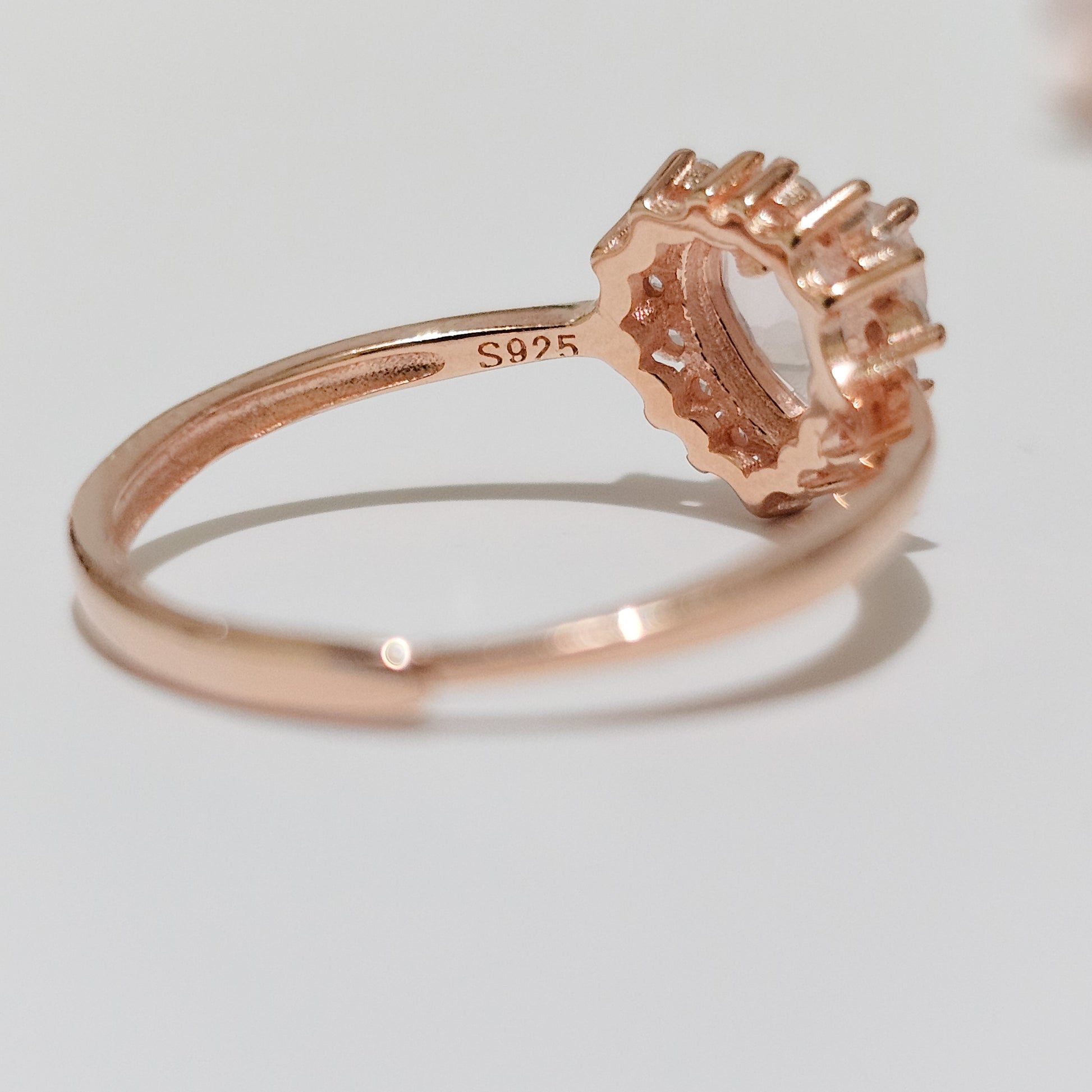 Morganite Halo Heart 925 Silver Adjustable Ring