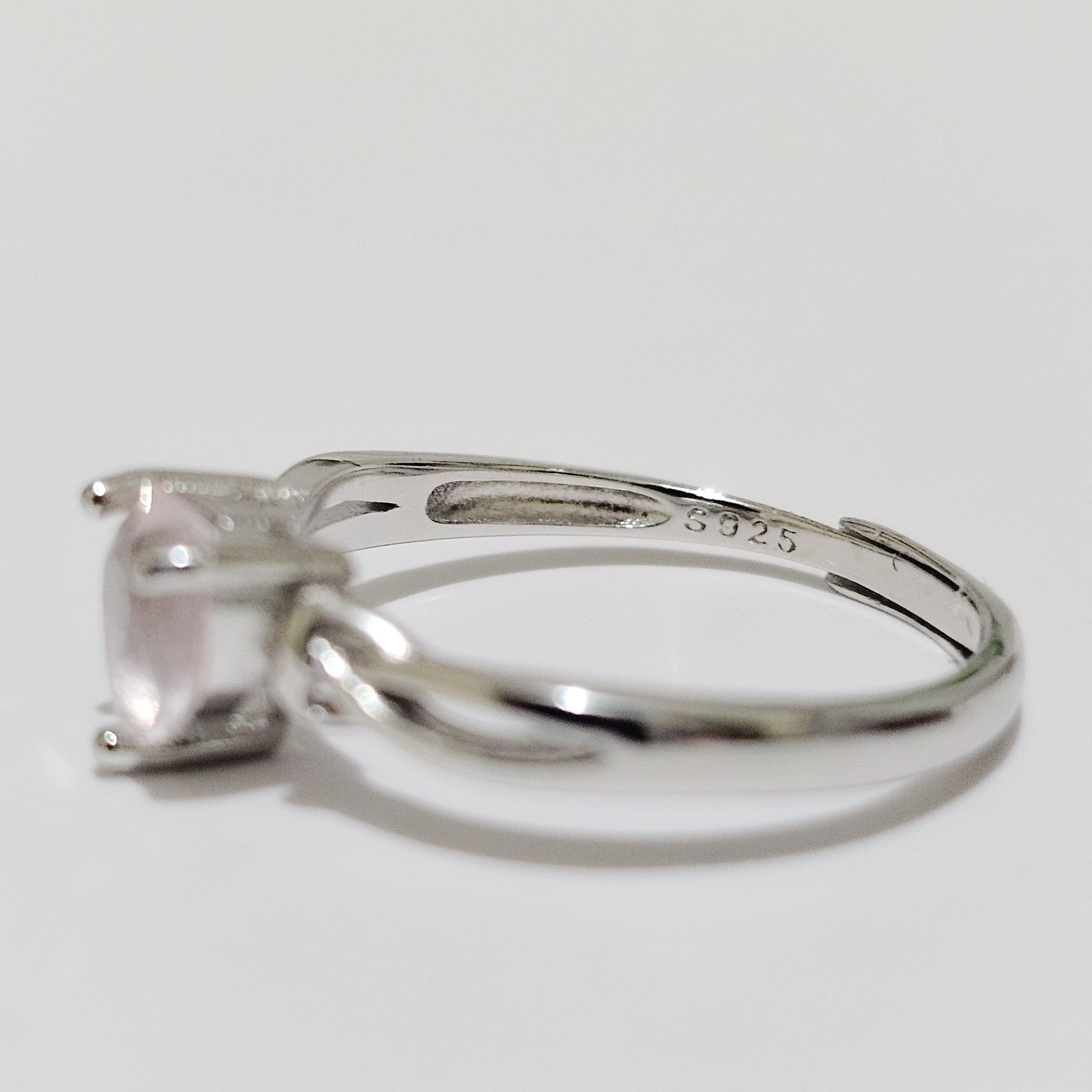 Rose Quartz Heart 925 Silver Adjustable Ring