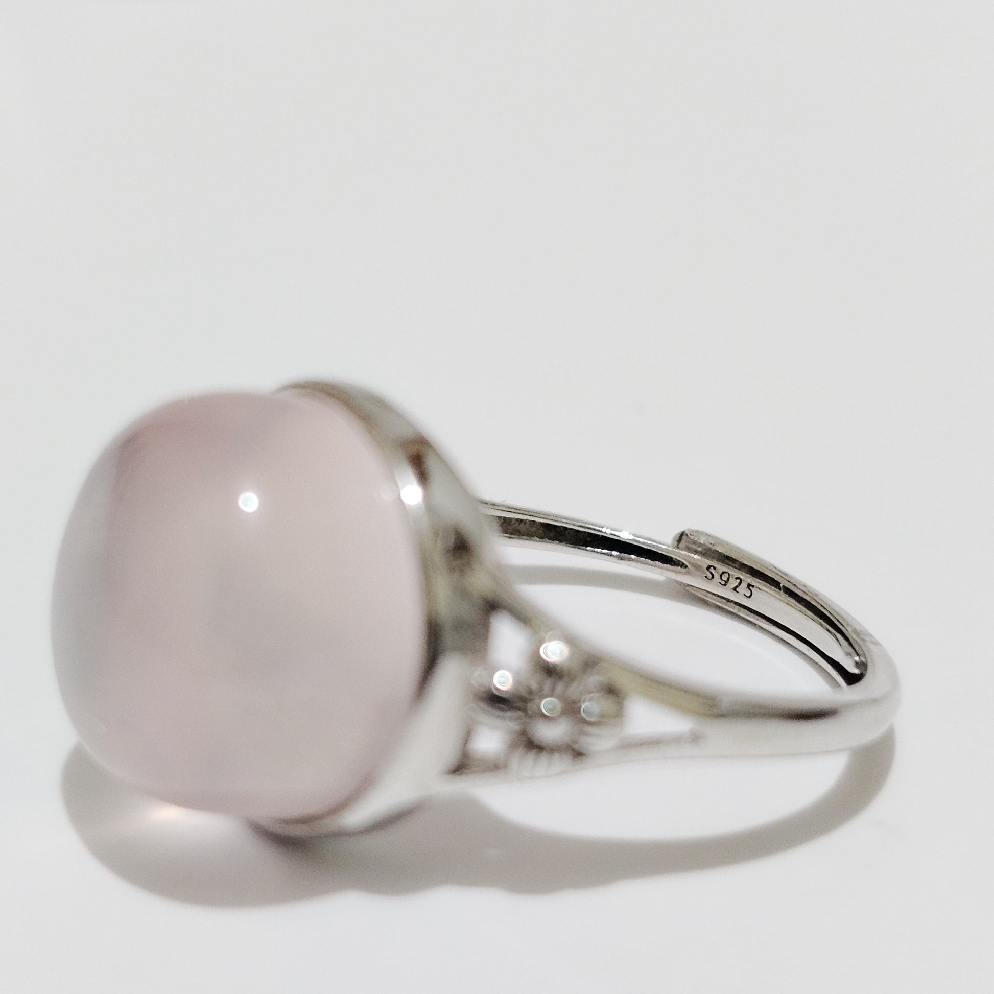 Rose Quartz Floral 925 Silver Adjustable Ring