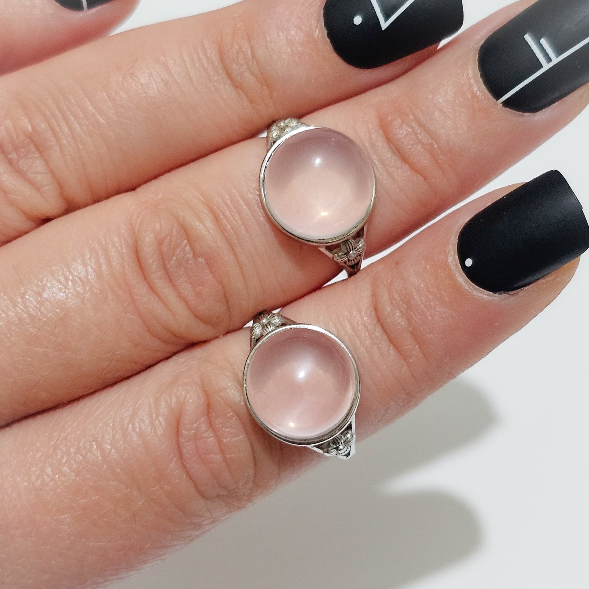 Rose Quartz Floral 925 Silver Adjustable Ring