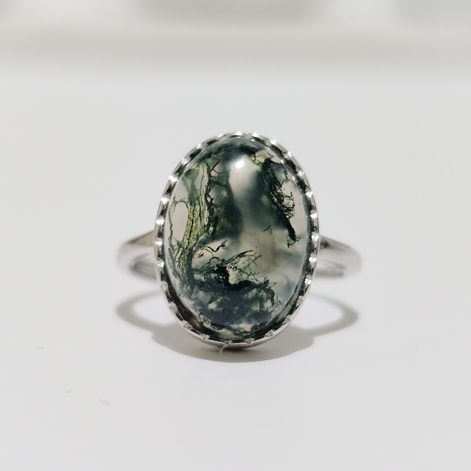 Moss Agate 925 Silver Adjustable Ring