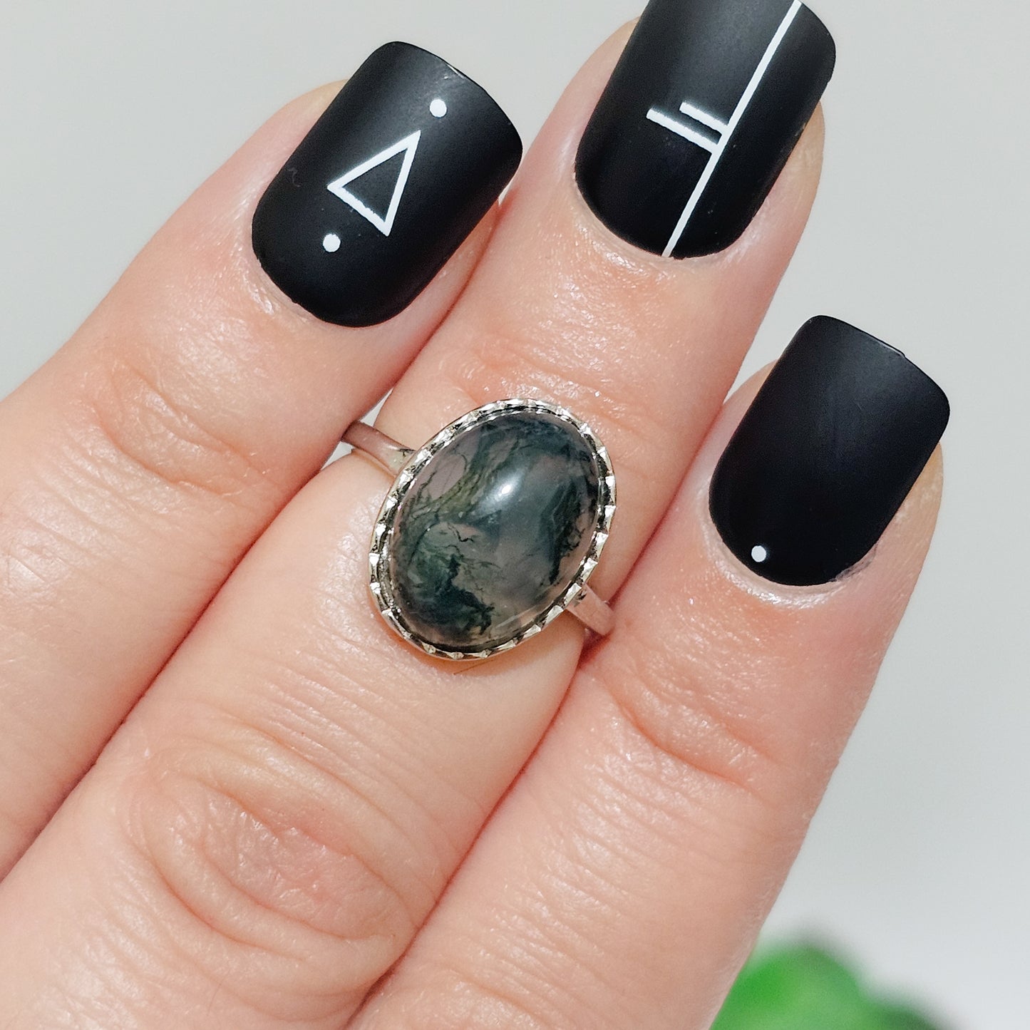 Moss Agate 925 Silver Adjustable Ring