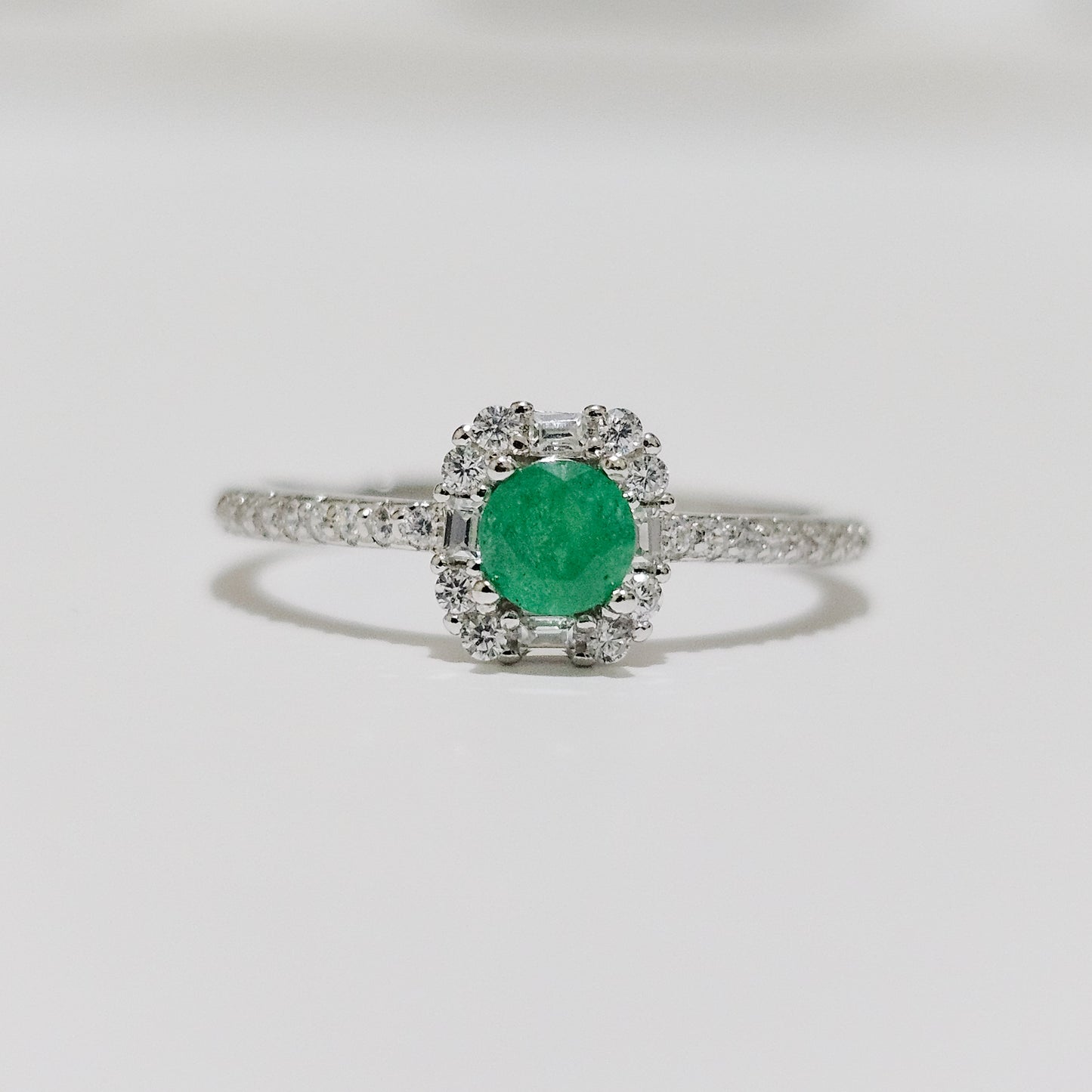 Emerald & Zircon 925 Silver Adjustable Ring