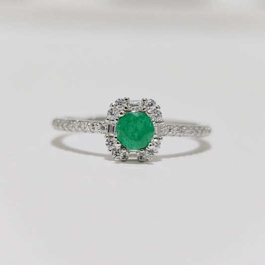 Emerald & Zircon 925 Silver Adjustable Ring