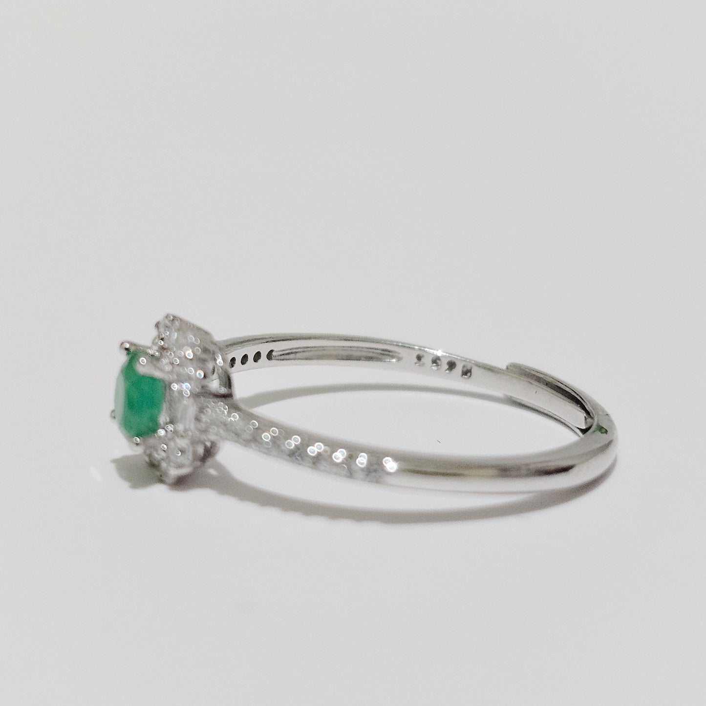 Emerald & Zircon 925 Silver Adjustable Ring