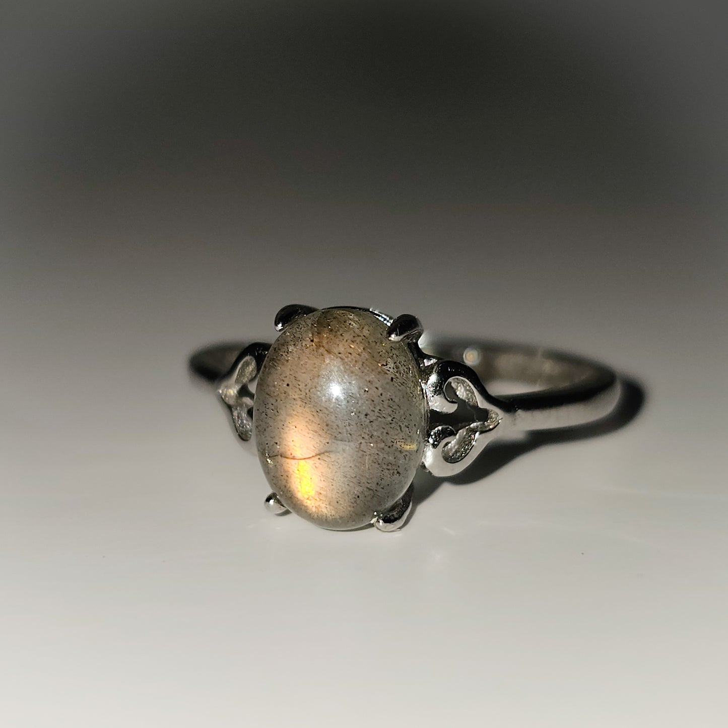 Labradorite Hearts 925 Silver Adjustable Ring