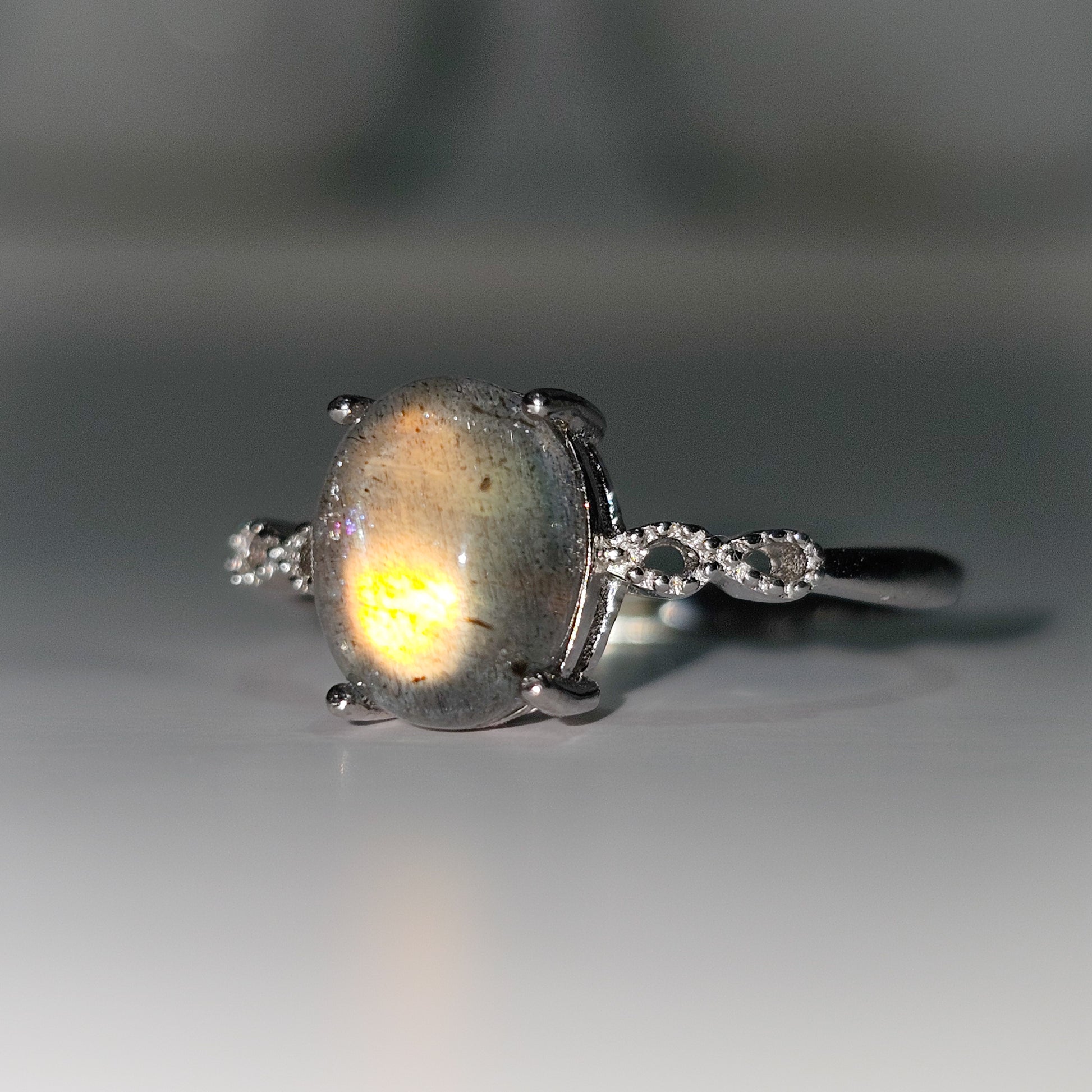 Labradorite Infinity 925 Silver Adjustable Ring