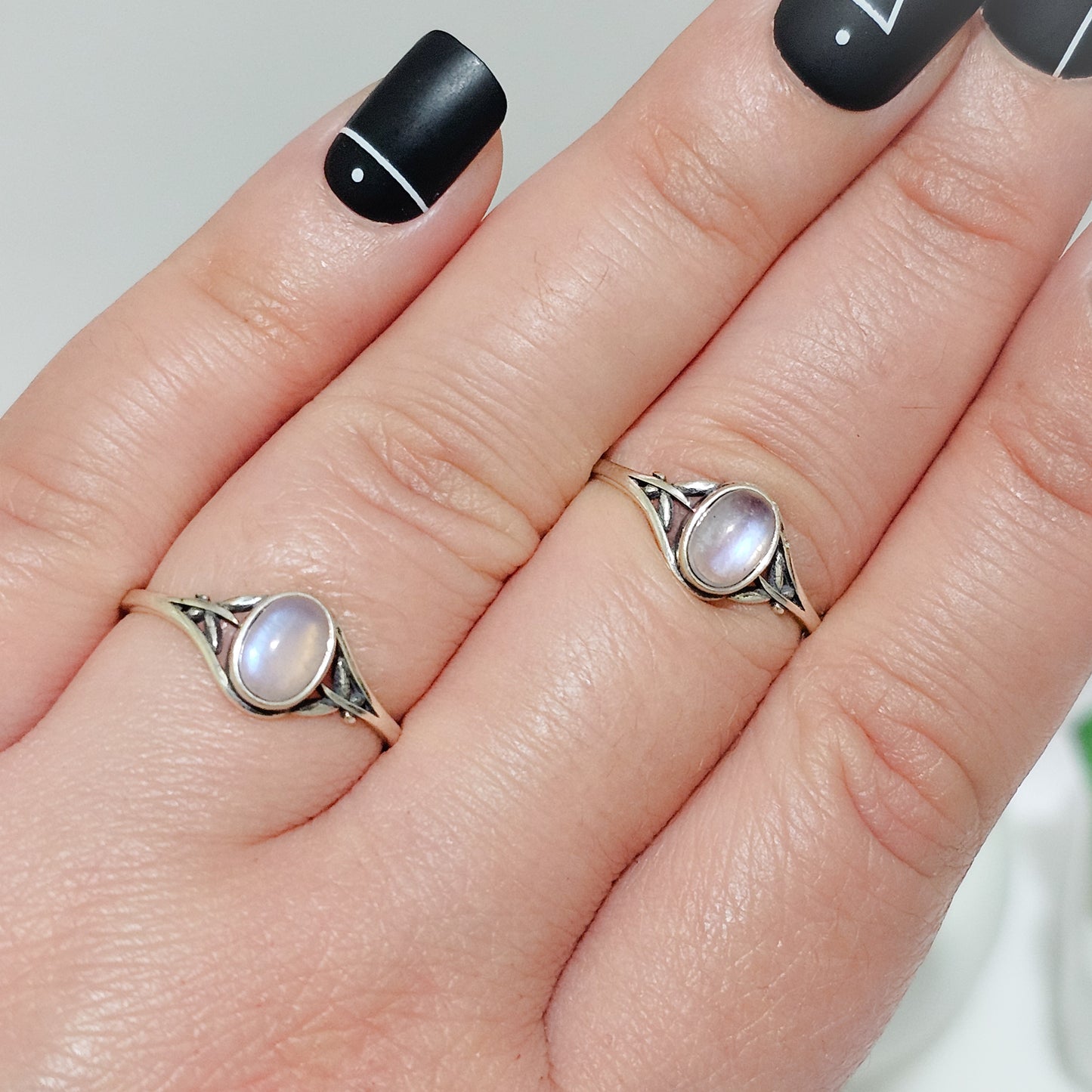 Rainbow Moonstone Boho 925 Silver Adjustable Ring