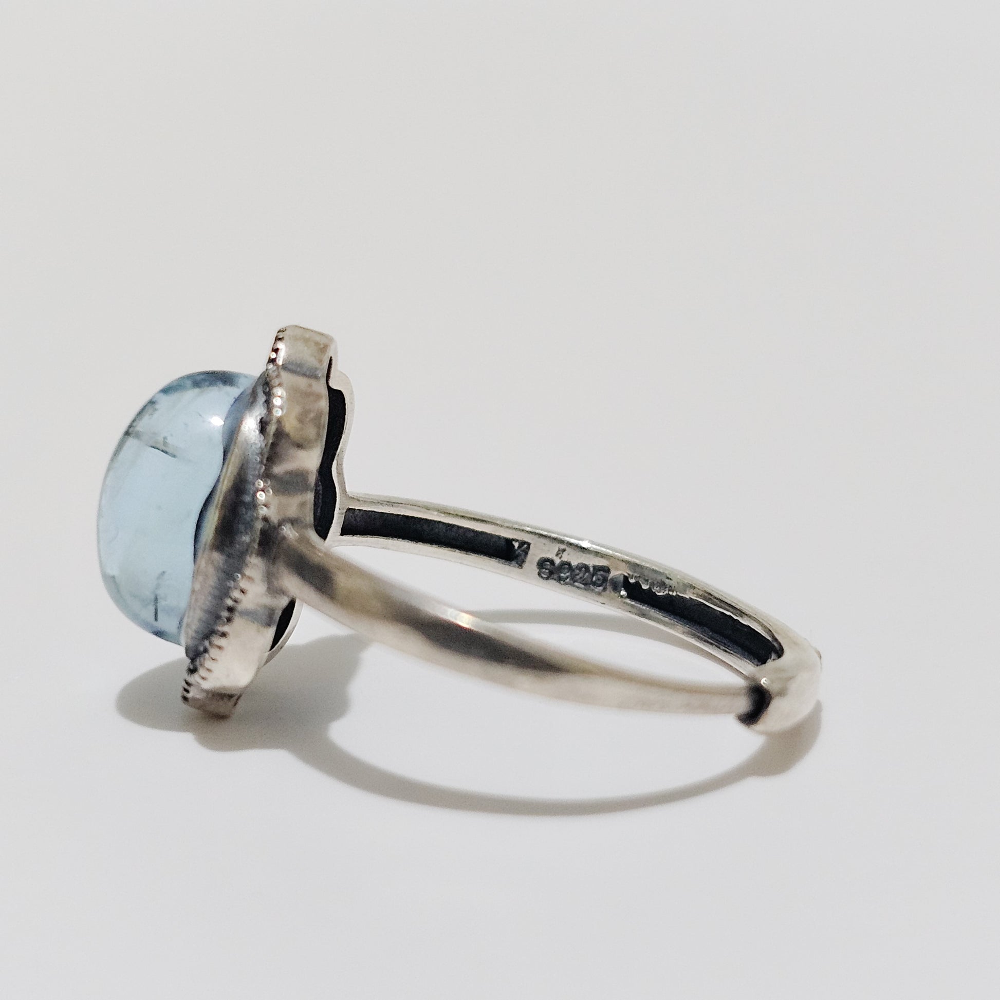 Aquamarine Floral 925 Silver Adjustable Ring