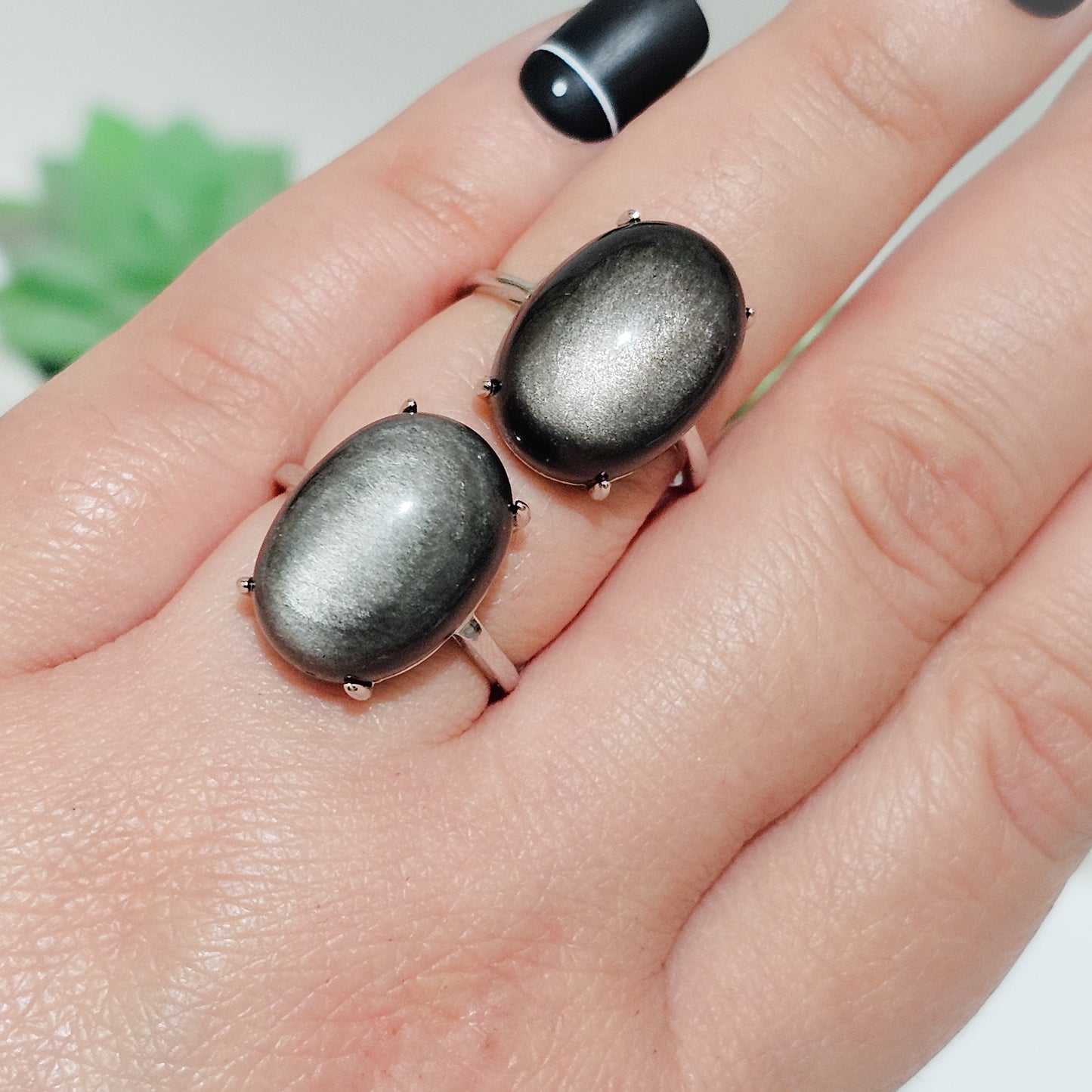 Silver Sheen Obsidian 925 Silver Adjustable Ring