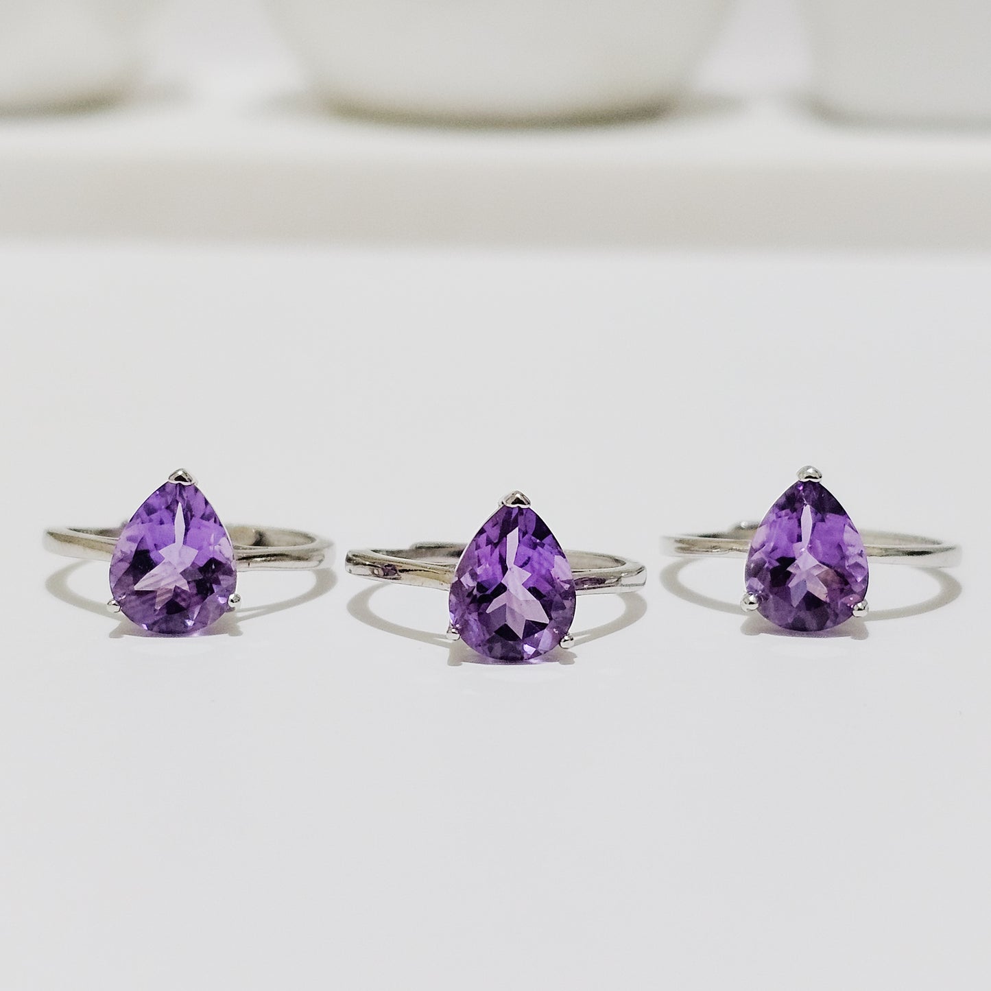 Amethyst Teardrop 925 Silver Adjustable Ring