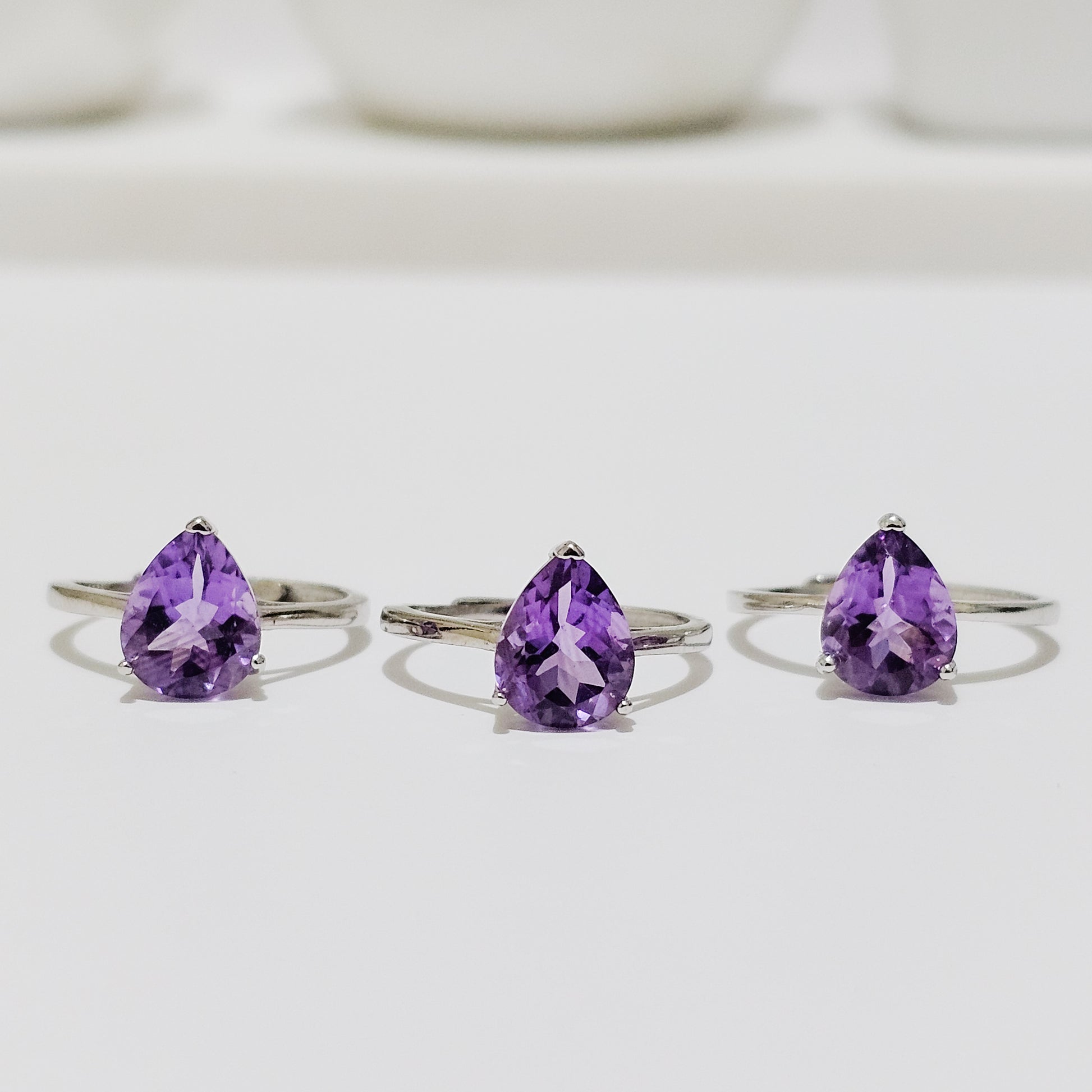 Amethyst Teardrop 925 Silver Adjustable Ring