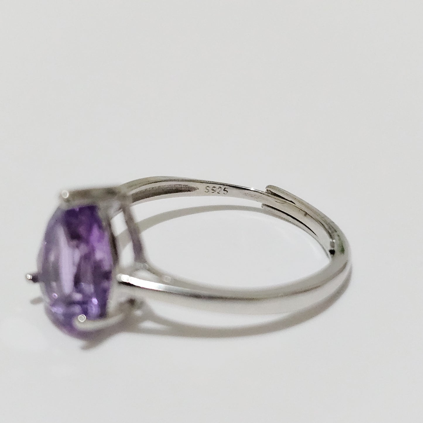 Amethyst Teardrop 925 Silver Adjustable Ring