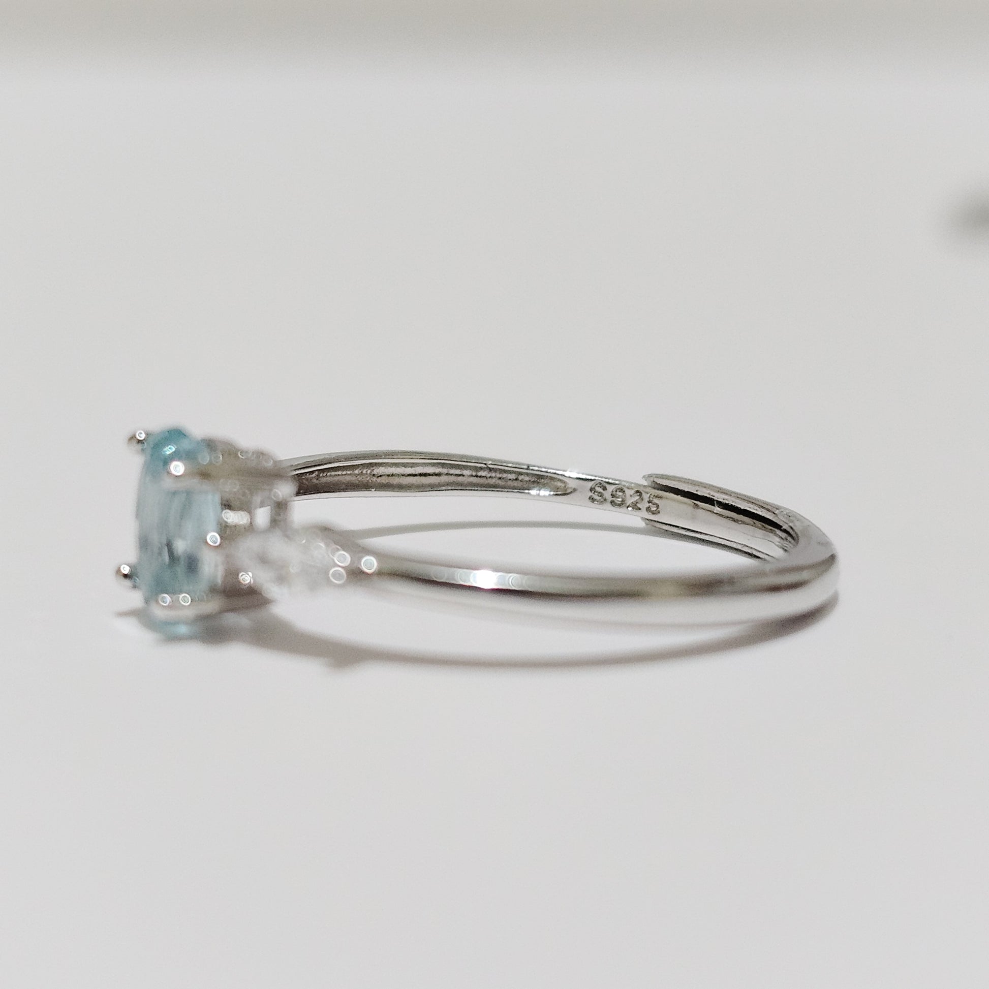 Blue Topaz & Zircon 925 Silver Adjustable Ring