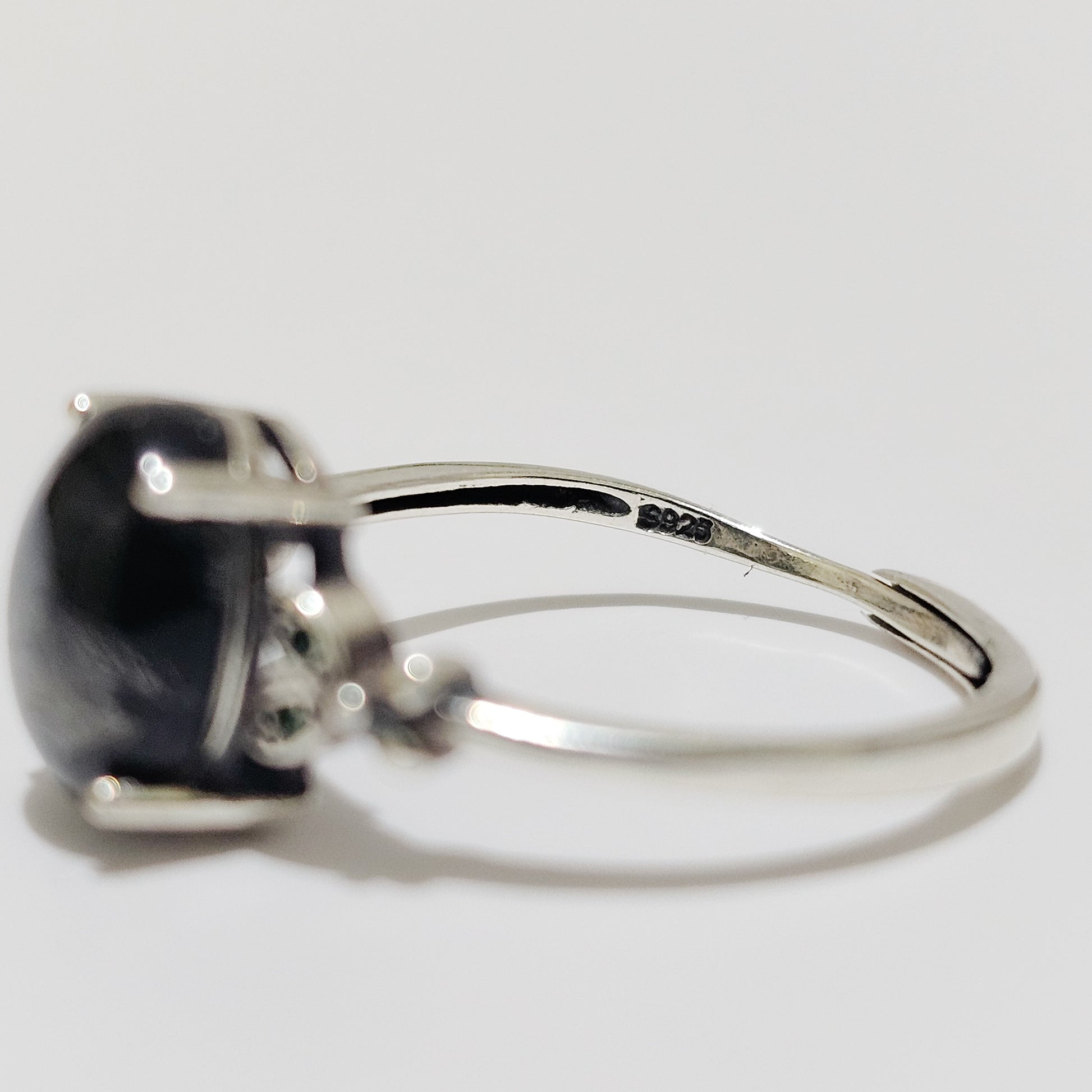 Black Tourmaline in Quartz & Zircon 925 Silver Adjustable Ring