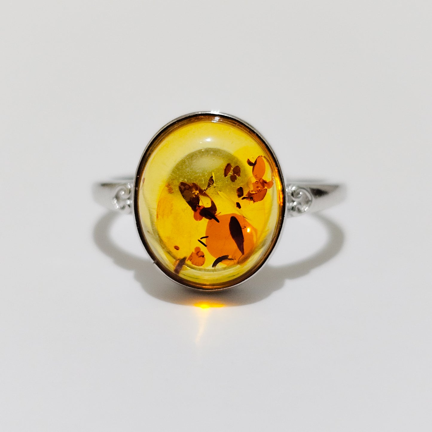 Amber Heart 925 Silver Adjustable Ring