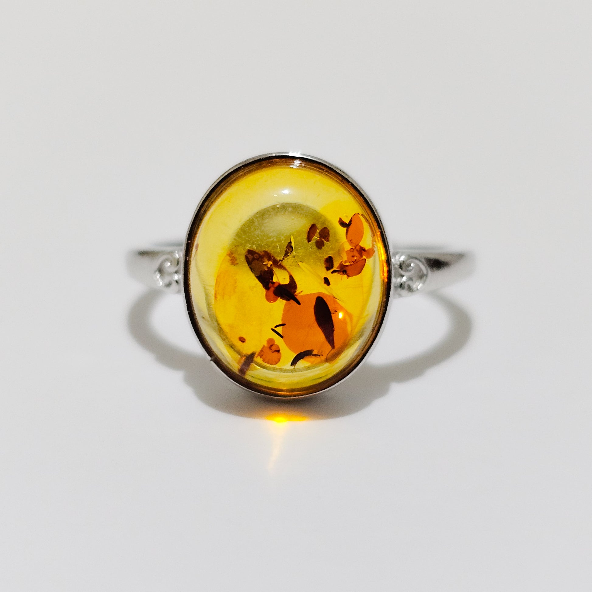 Amber Heart 925 Silver Adjustable Ring