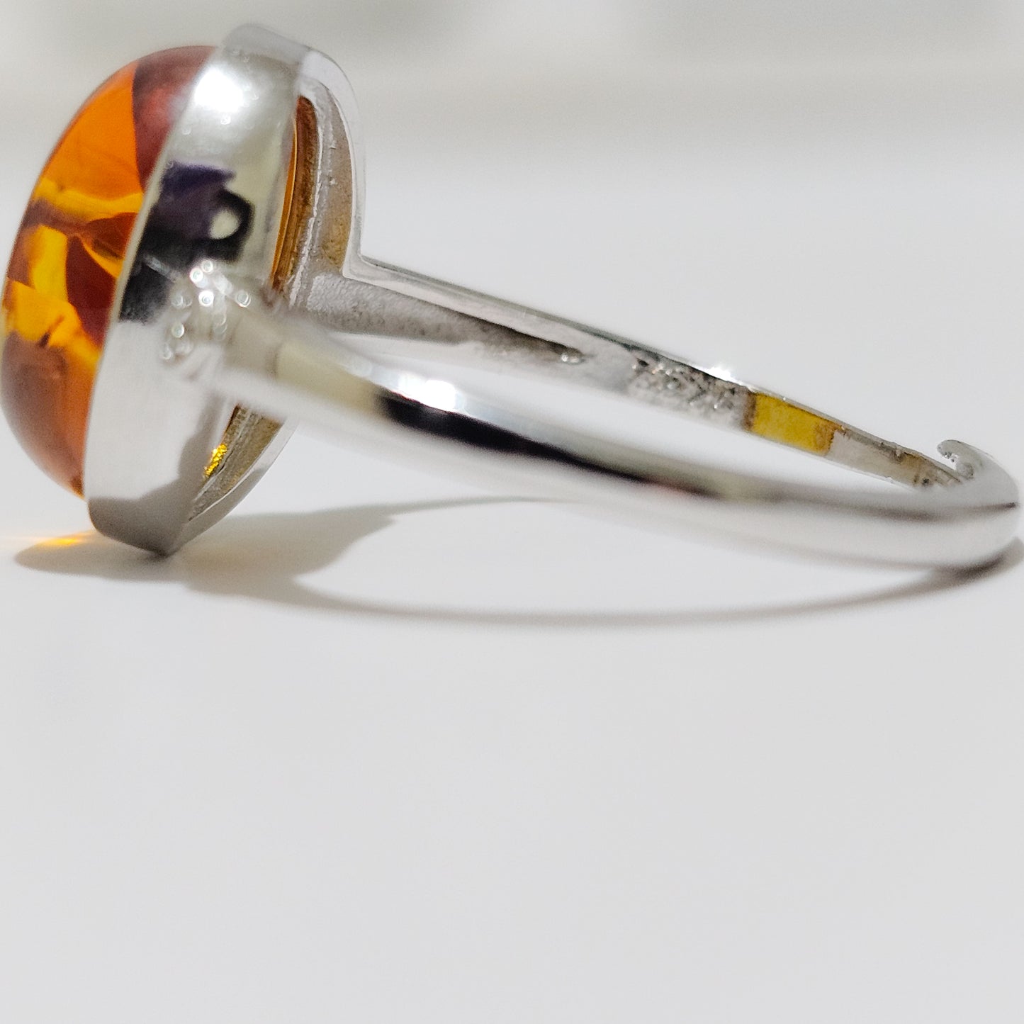 Amber Heart 925 Silver Adjustable Ring