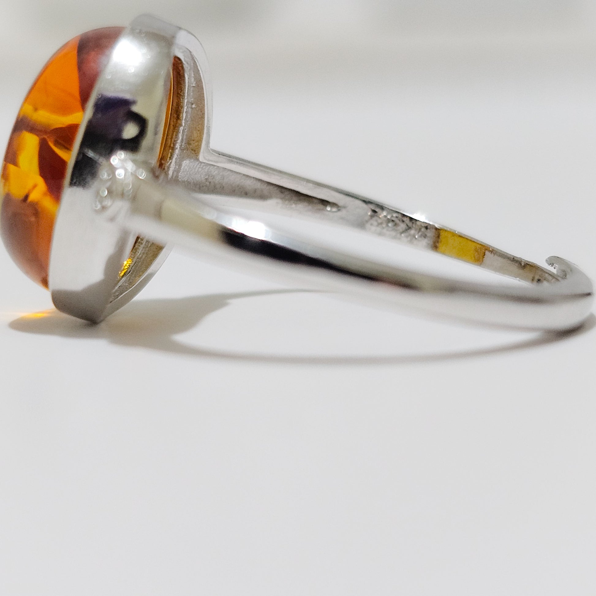 Amber Heart 925 Silver Adjustable Ring