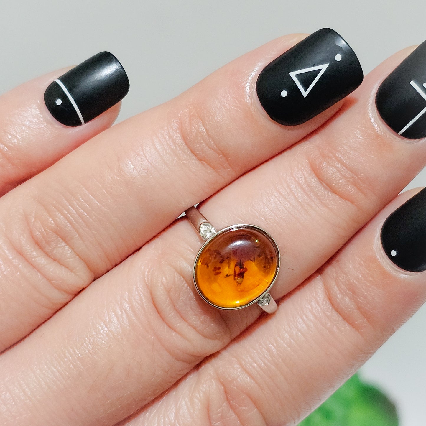 Amber Heart 925 Silver Adjustable Ring