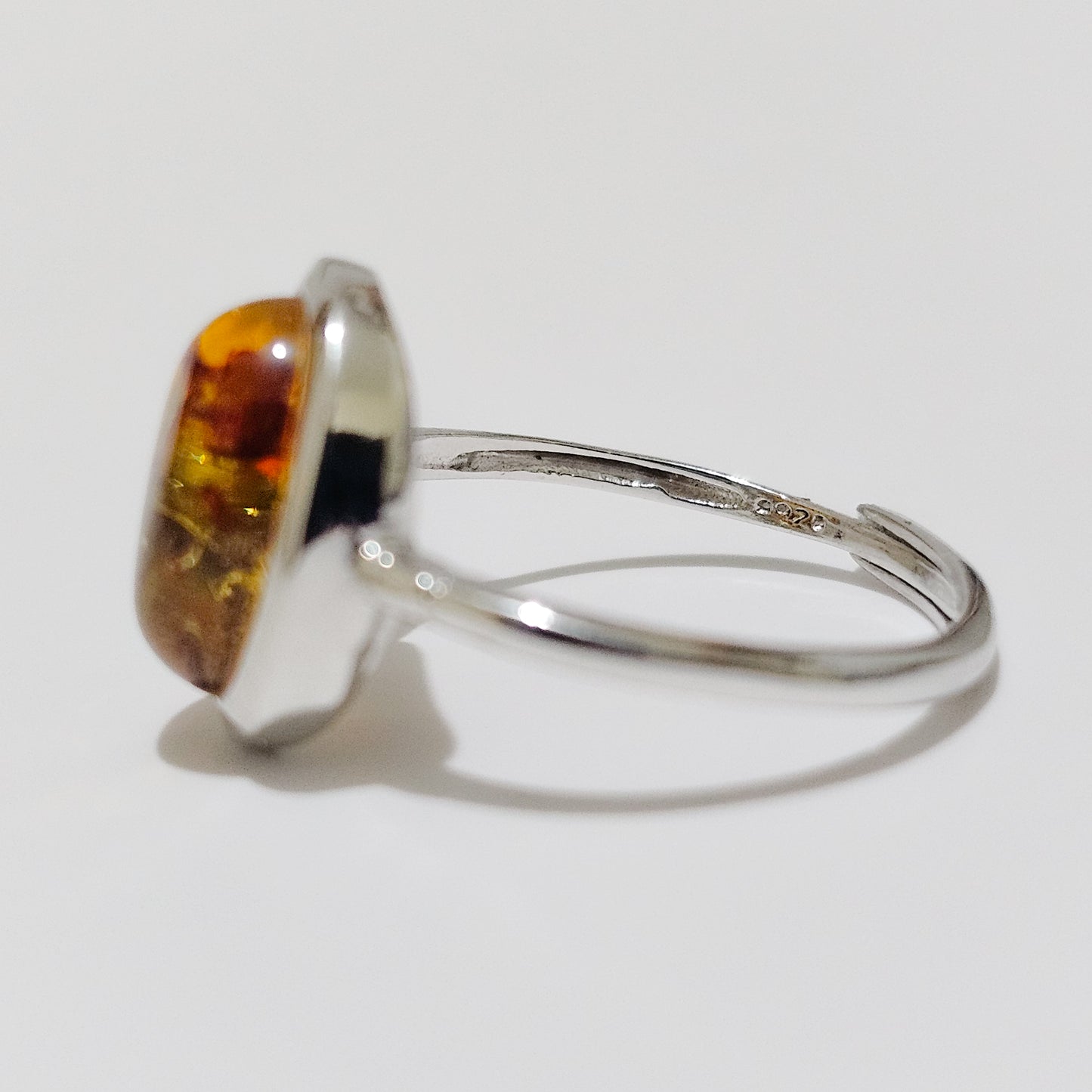 Amber Halo 925 Silver Adjustable Ring