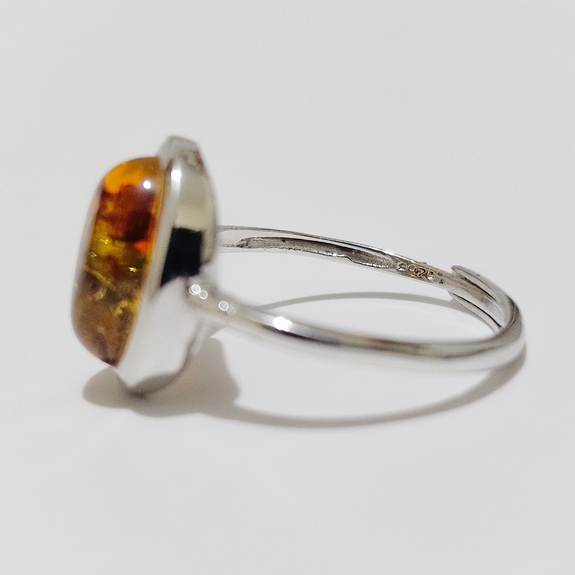 Amber Halo 925 Silver Adjustable Ring