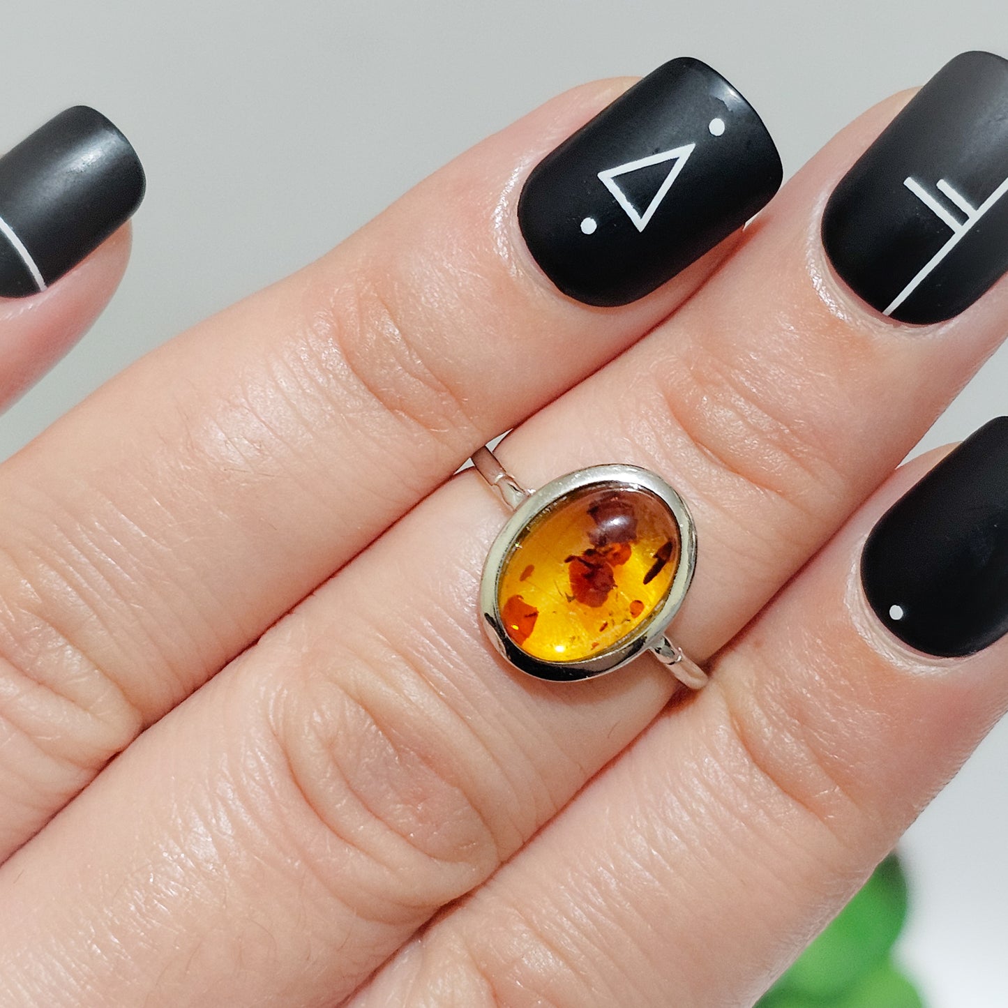 Amber Halo 925 Silver Adjustable Ring