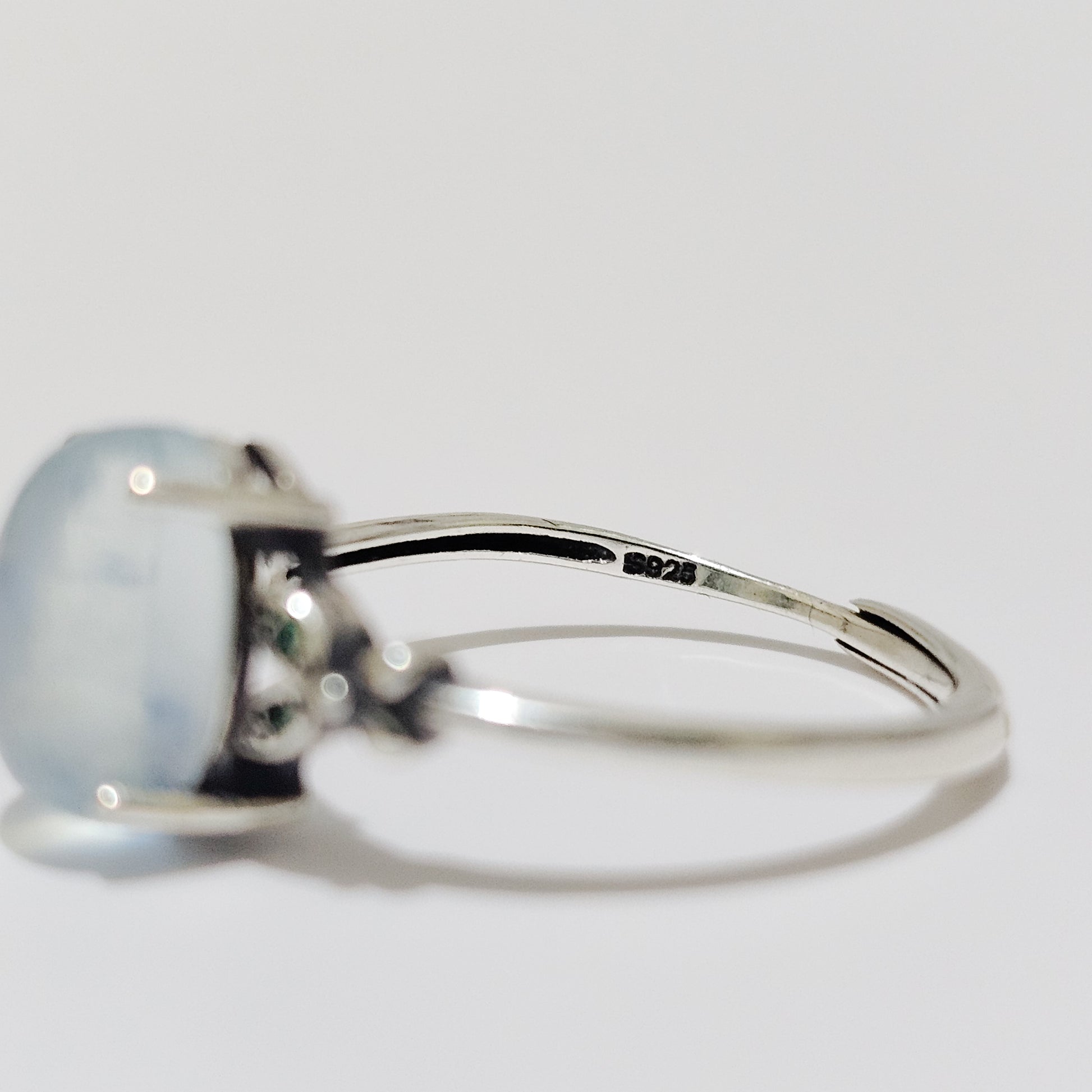 Aquamarine & Zircon 925 Silver Adjustable Ring