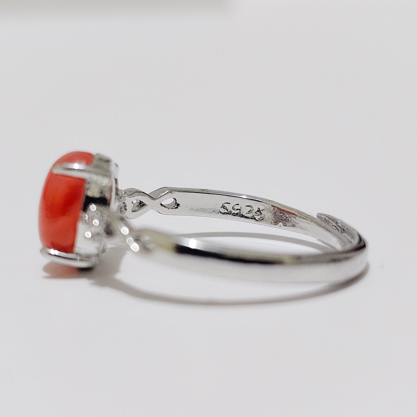 Carnelian/Red Agate & Zircon 925 Silver Adjustable Ring