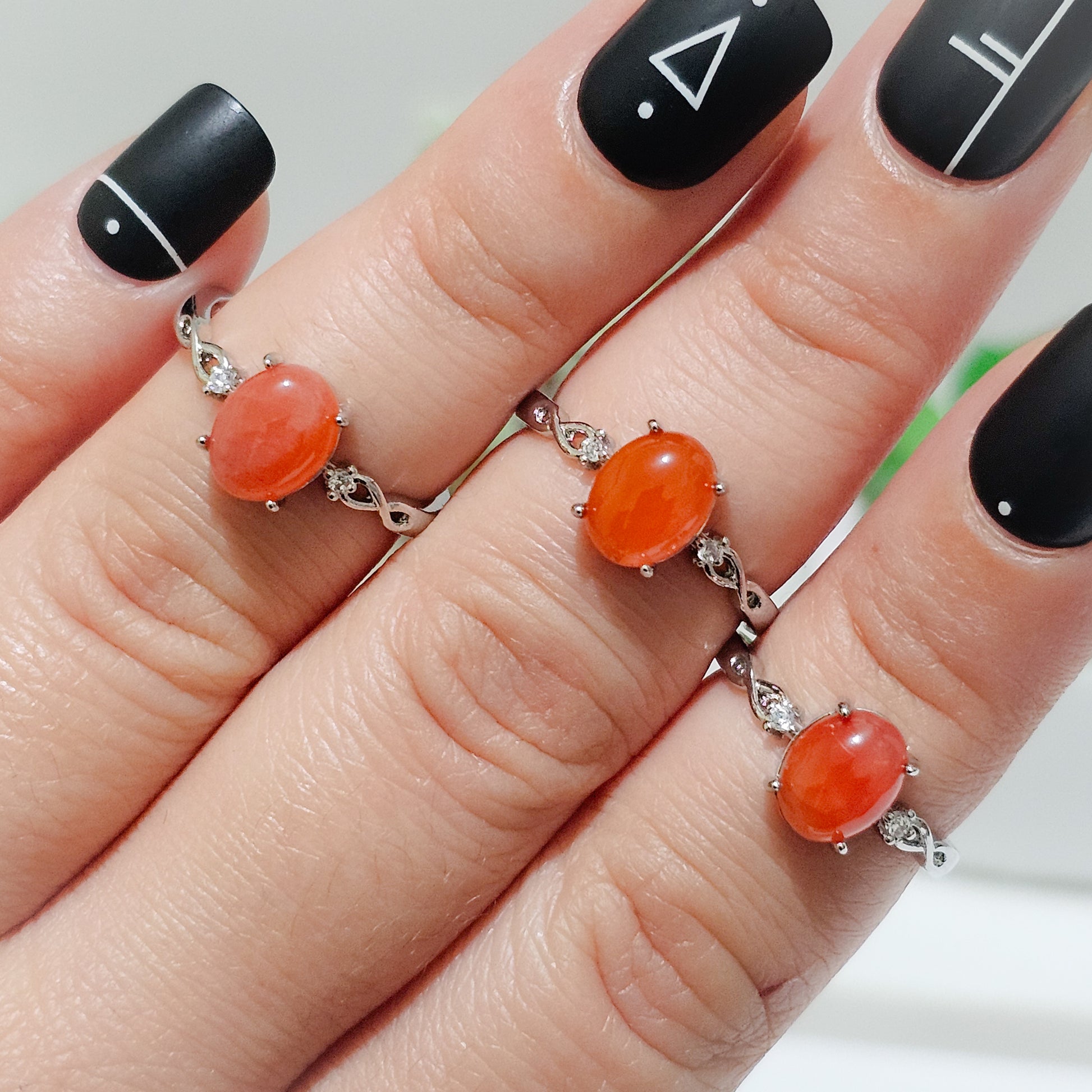 Carnelian/Red Agate & Zircon 925 Silver Adjustable Ring