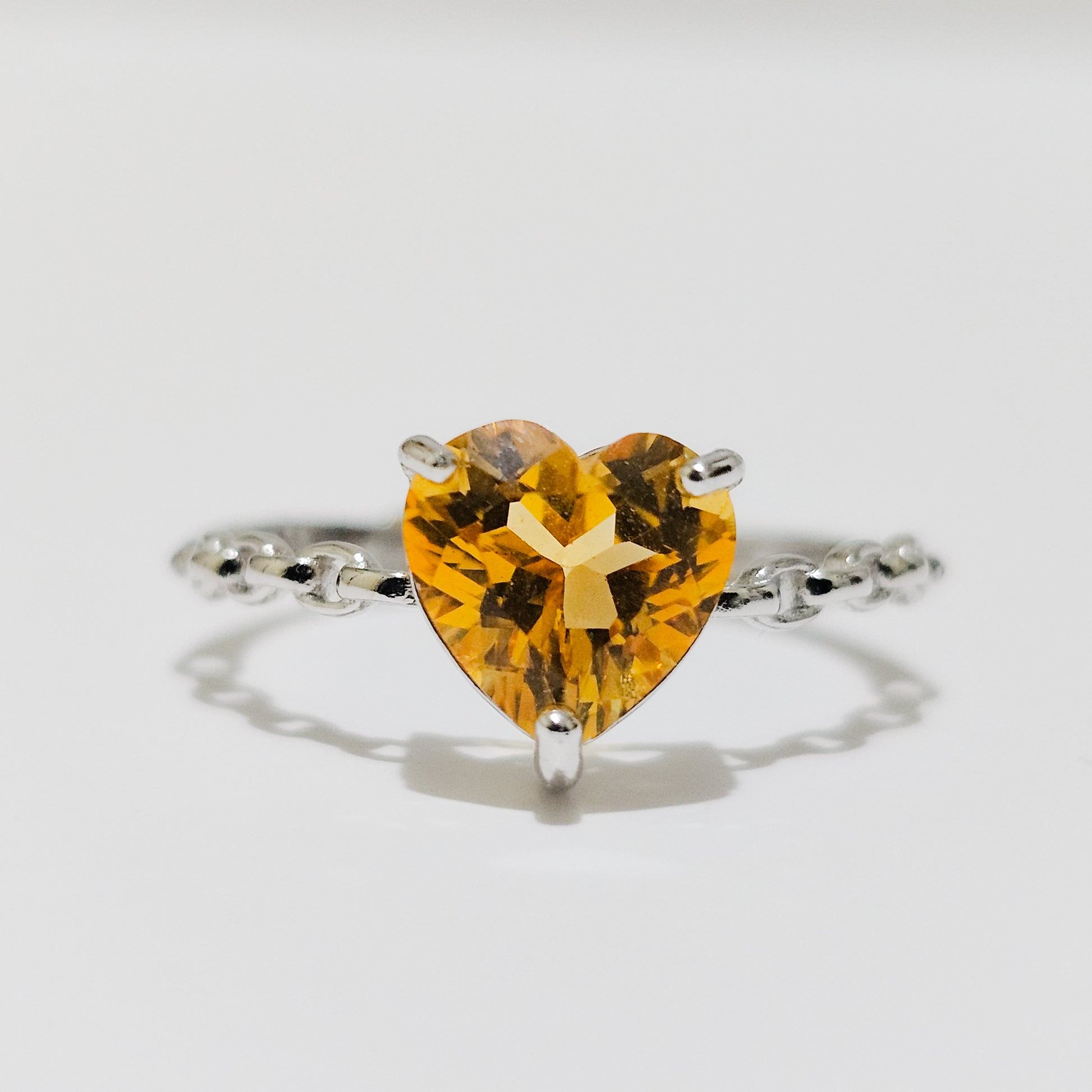 Citrine Heart 925 Silver Adjustable Ring