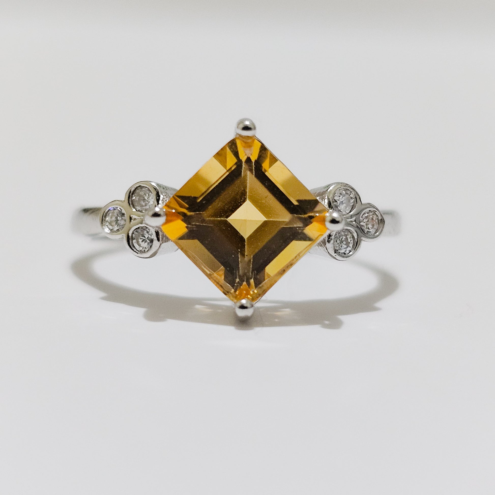 Citrine Diamond & Zircon 925 Silver Adjustable Ring