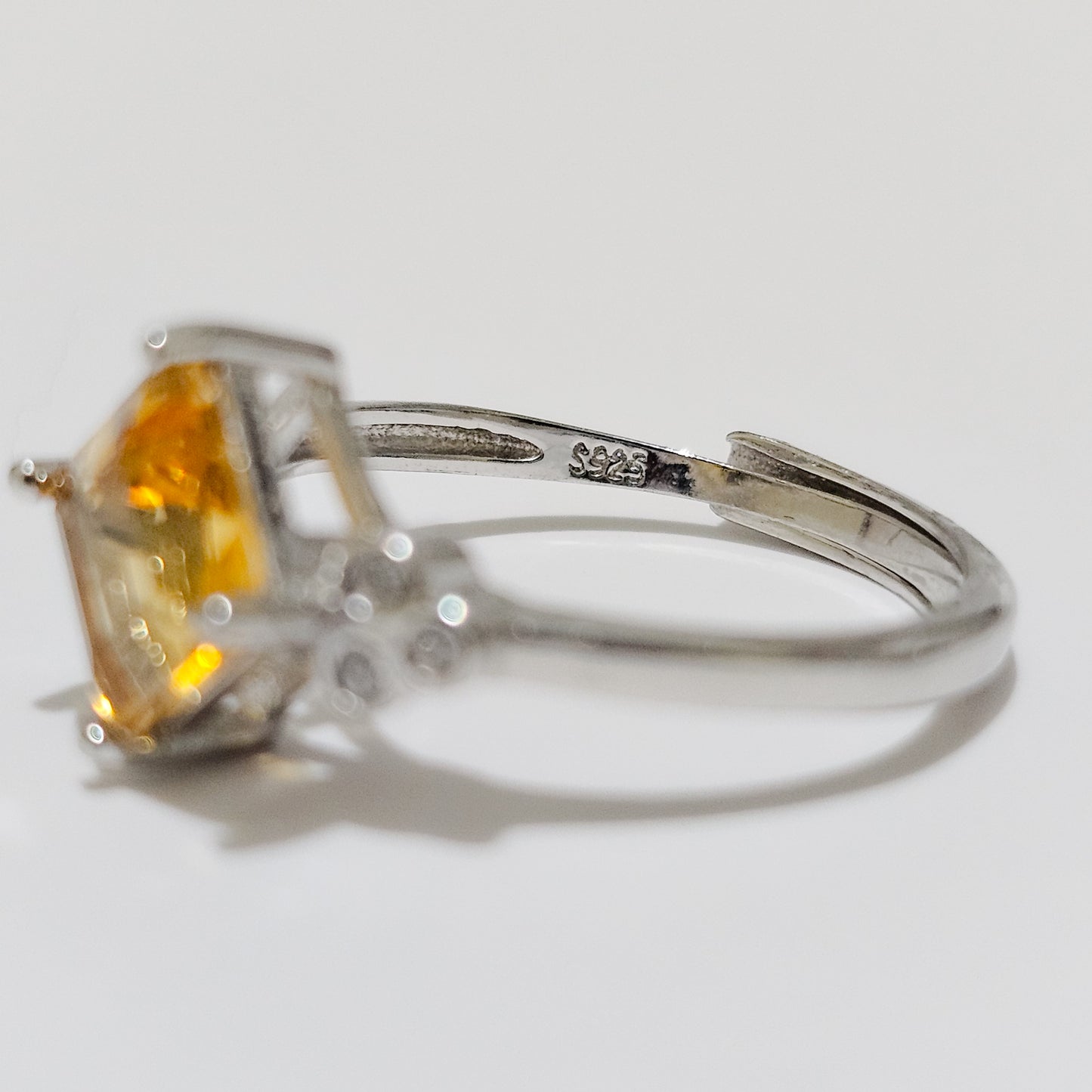 Citrine Diamond & Zircon 925 Silver Adjustable Ring