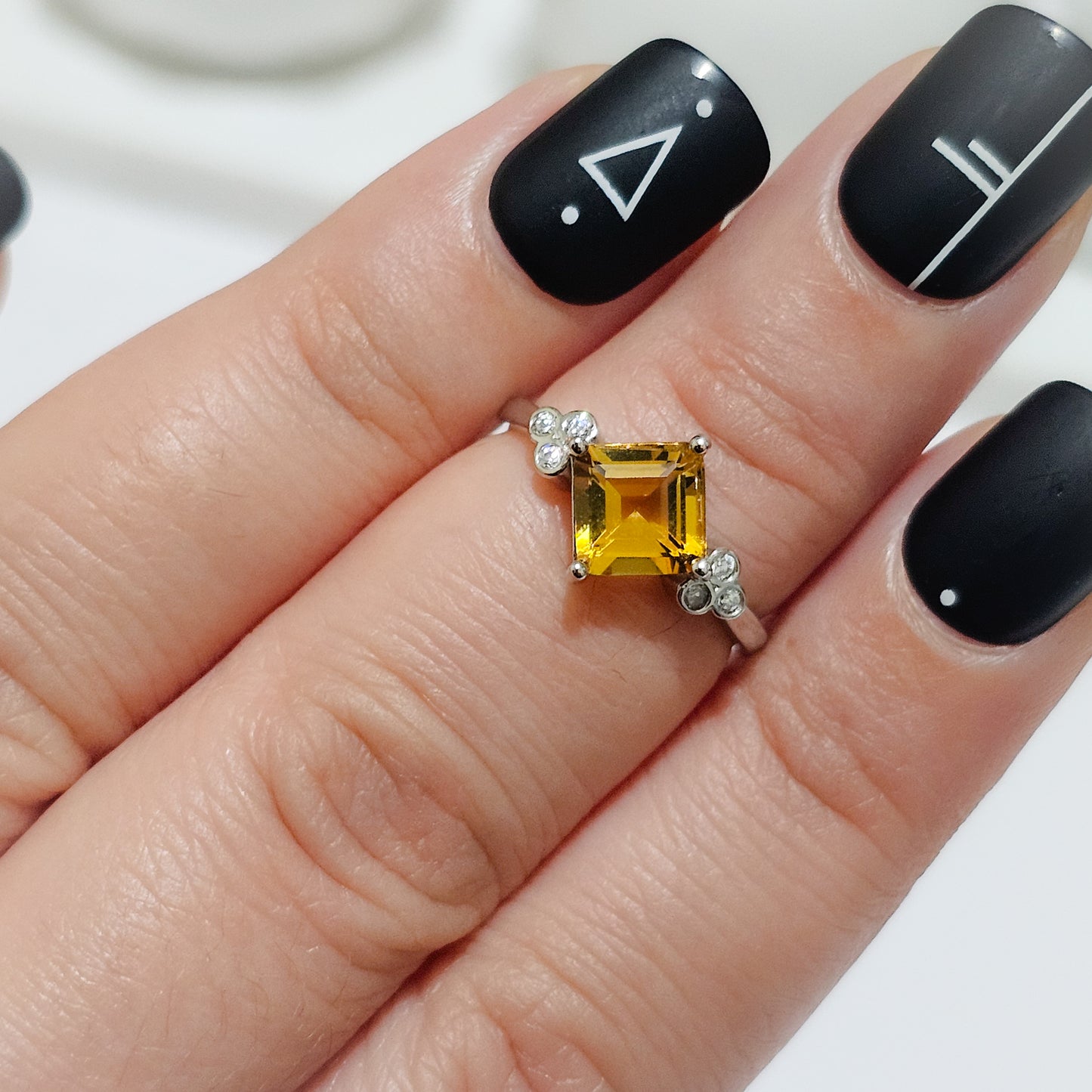 Citrine Diamond & Zircon 925 Silver Adjustable Ring